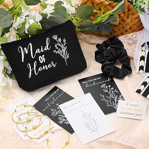 Vista 28 de Cunno 48 piezas de 8 juegos de regalos de propuesta de dama de honor, regalos a granel de boda Will You Be My Maid of Honor Matron of Honor, bolsas