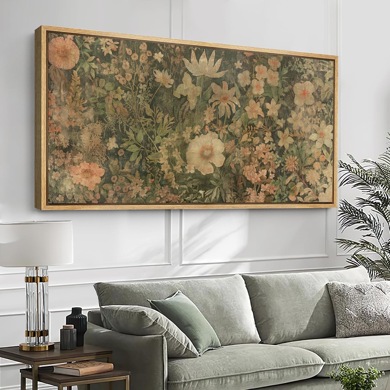 SIGNFORD Extra Large Framed Canvas Print Wall Art Vintage Floral Garden Antique Style Flower Arrangement Illustrations Modern Art Calm Warm for Living Room, Bedroom, Office - 60"x30" 60"L x 30"W Ase06-2404-yuk34