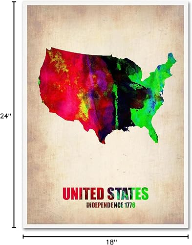 Miniatura 7 de Trademark Fine Art Naxart - Lienzo decorativo para pared, diseño de mapa de acuarela de Estados Unidos, 18 x 24 pulgadas