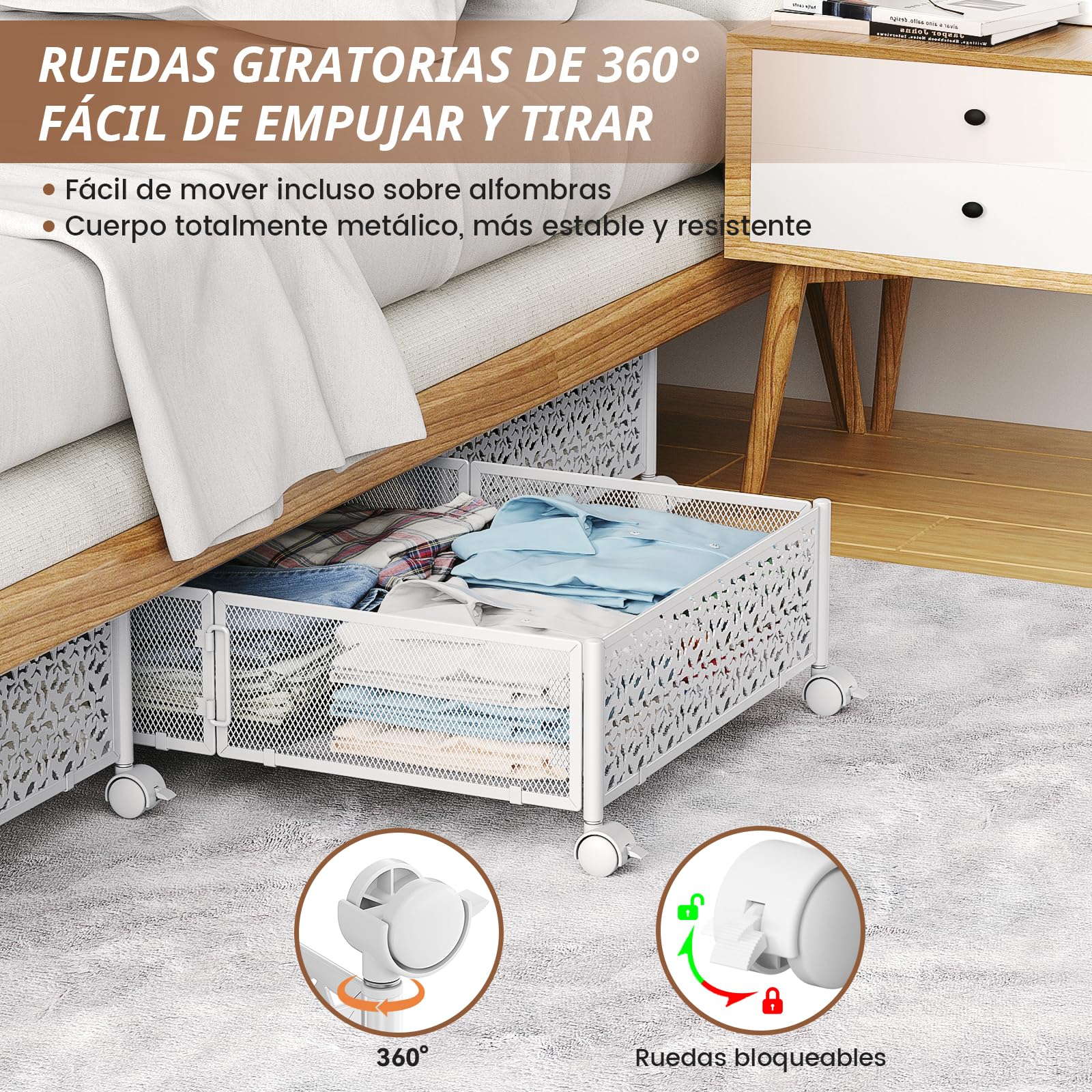 PHINOX Almacenamiento debajo de la cama, contenedores de almacenamiento debajo de la cama con ruedas, cajón organizador de almacenamiento de zapatos debajo de la cama para dormitorio, ropa, zapatos