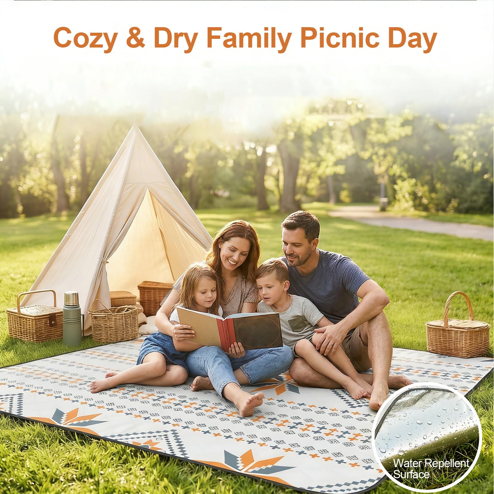Koc piknikowy w stylu boho, wodoszczelny, 200 x 200 cm: koc plażowy, bez piasku, z uchwytem do noszenia, mata plażowa, nadaje się do prania, koc kempingowy, na suchą, plażę, piknik, wędrówki