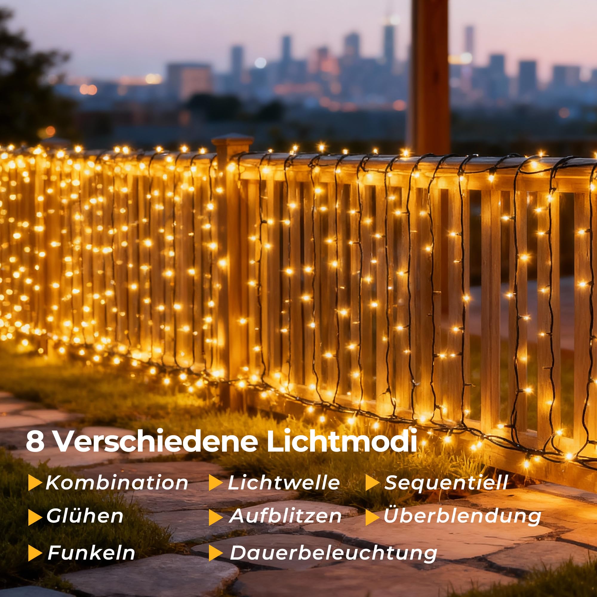 Lichterkette Außen 100m 800 LED mit 8 Modi, Timer und Speicherfunktion – Für Lichterkette Weihnachtsbaum, Lichterkette Innen, Weihnachten, Garten, Balkon und Party (Warmweiß)