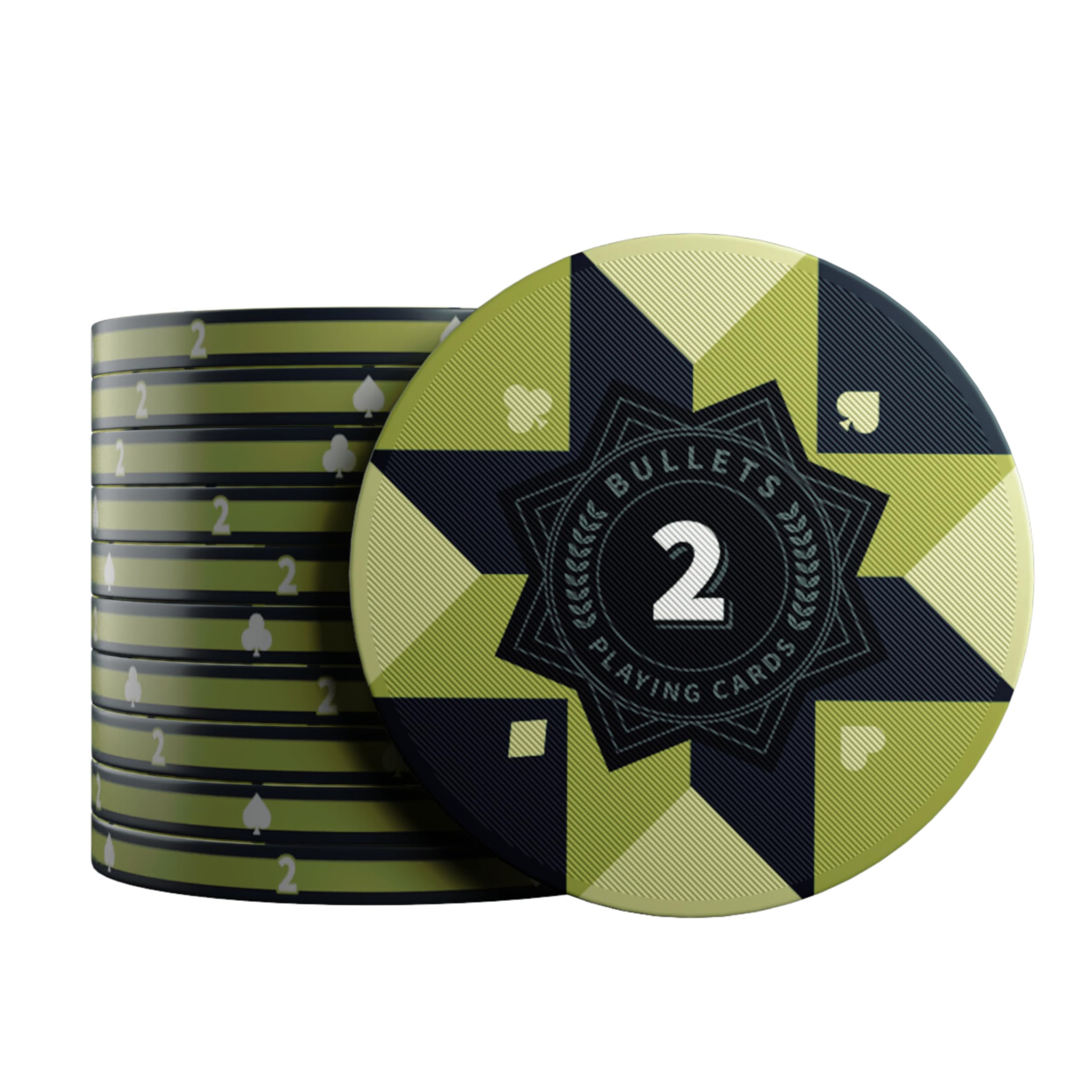 Bullets Playing Cards, Ceramiczne żetony do pokera, Paulie z wartościami, rolka 25 szt. (khaki zielony/niebieski (2 szt.)