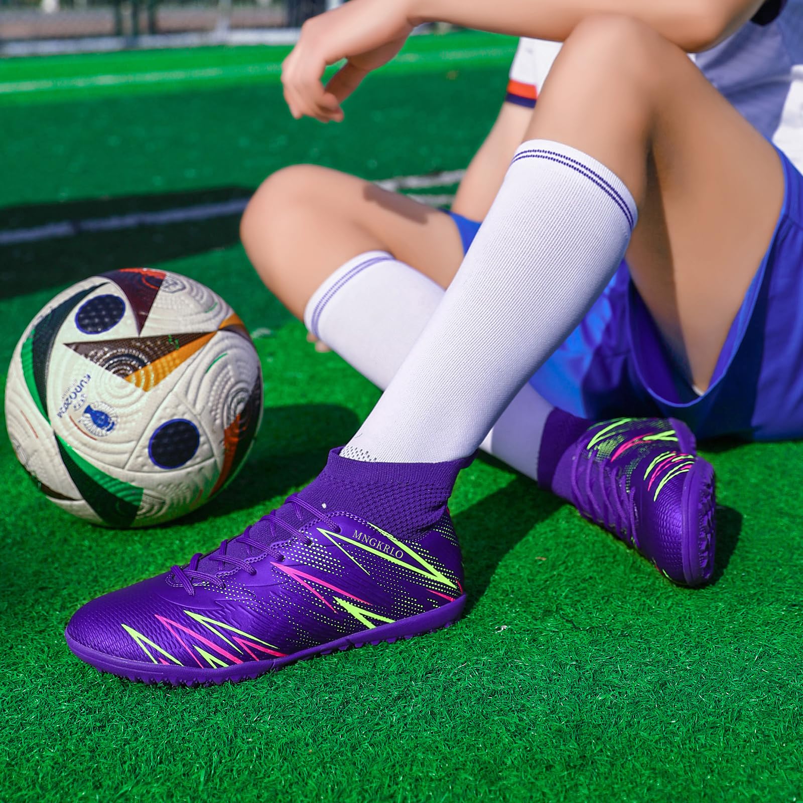 Chaussures de Football Homme Femme Futsal TF Chaussures Turf Antidérapantes Crampons Courts High Top pour Entraînement Adolescents