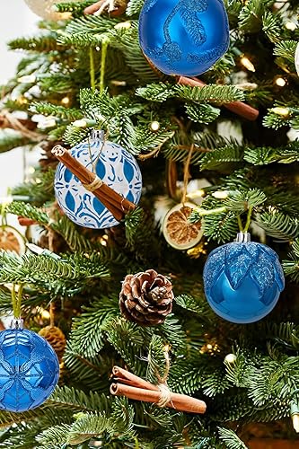 Miniatura 5 de Hollyone Adornos de bola de Navidad de 3.15 pulgadas 80 mm, azul, 12 piezas, irrompibles, juego de adornos en relieve para árbol de Navidad