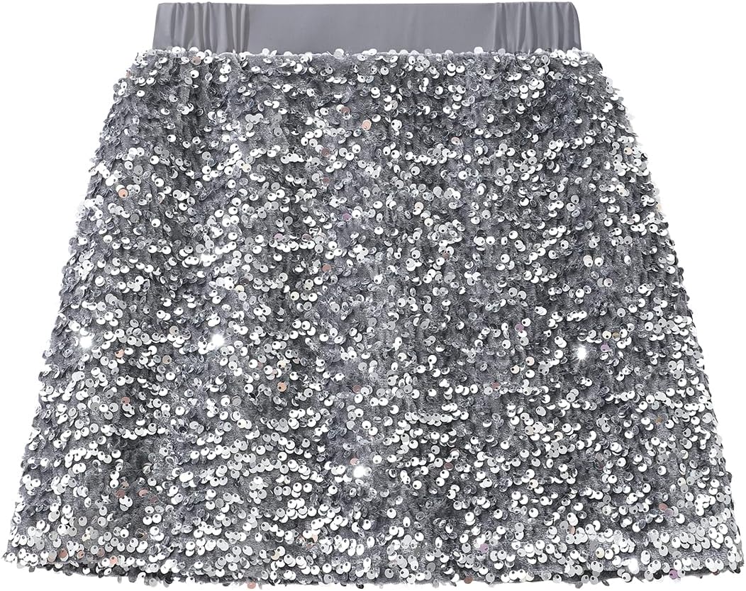 Girls Sparkly Sequin A Line Skirt Kids Elastics Waist Shiny Skirt with Built in Shorts for Party Birthday - Image 2