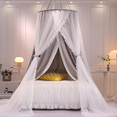 Miniatura 5 de VETHIN Cortina de Cama con Dosel Redondo de Doble Capa Estilo Princesa para Niñas, Adultos y Niños, Mosquitera de Ensueño, Bonita Decoración de