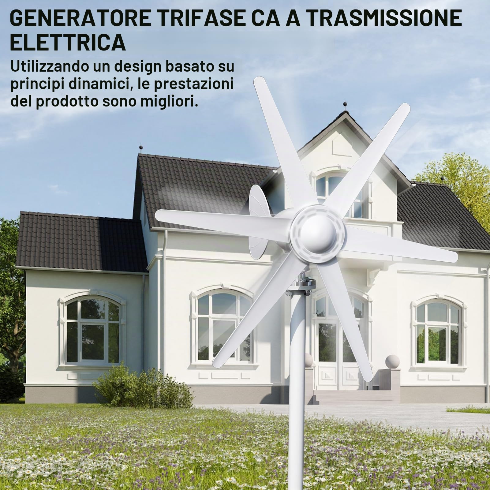 Kit turbina eolica da 12 V, generatore eolico da 800 W, generatore di energia eolica a 6 pale con controller, direzione del vento regolabile, velocità del vento 1 m/s, per barche domestiche e camper