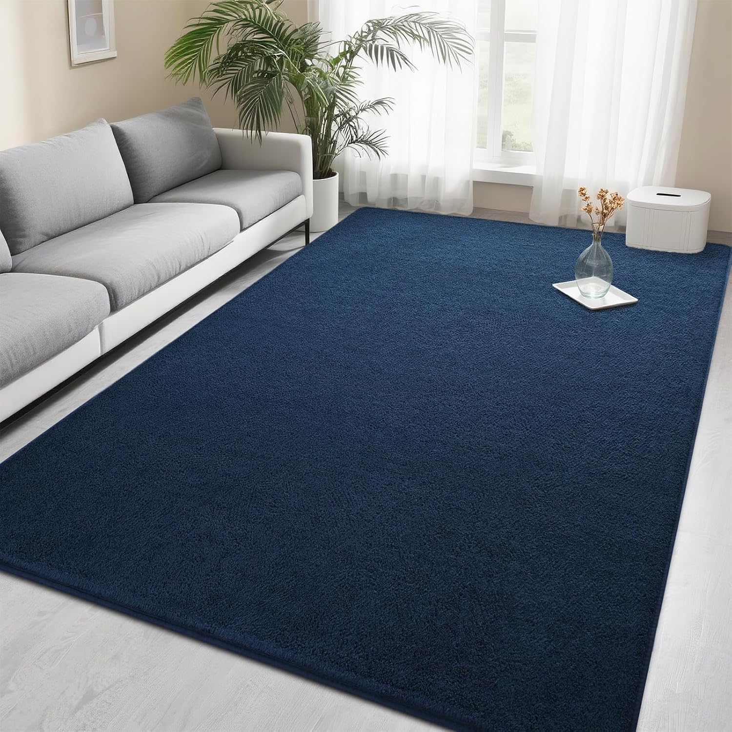 Foxmas 5x7 Area Rugs for Bedroom Living Room Navy Blue Soft Thickened Memory Foam Carpet Non-Slip Washable Indoor