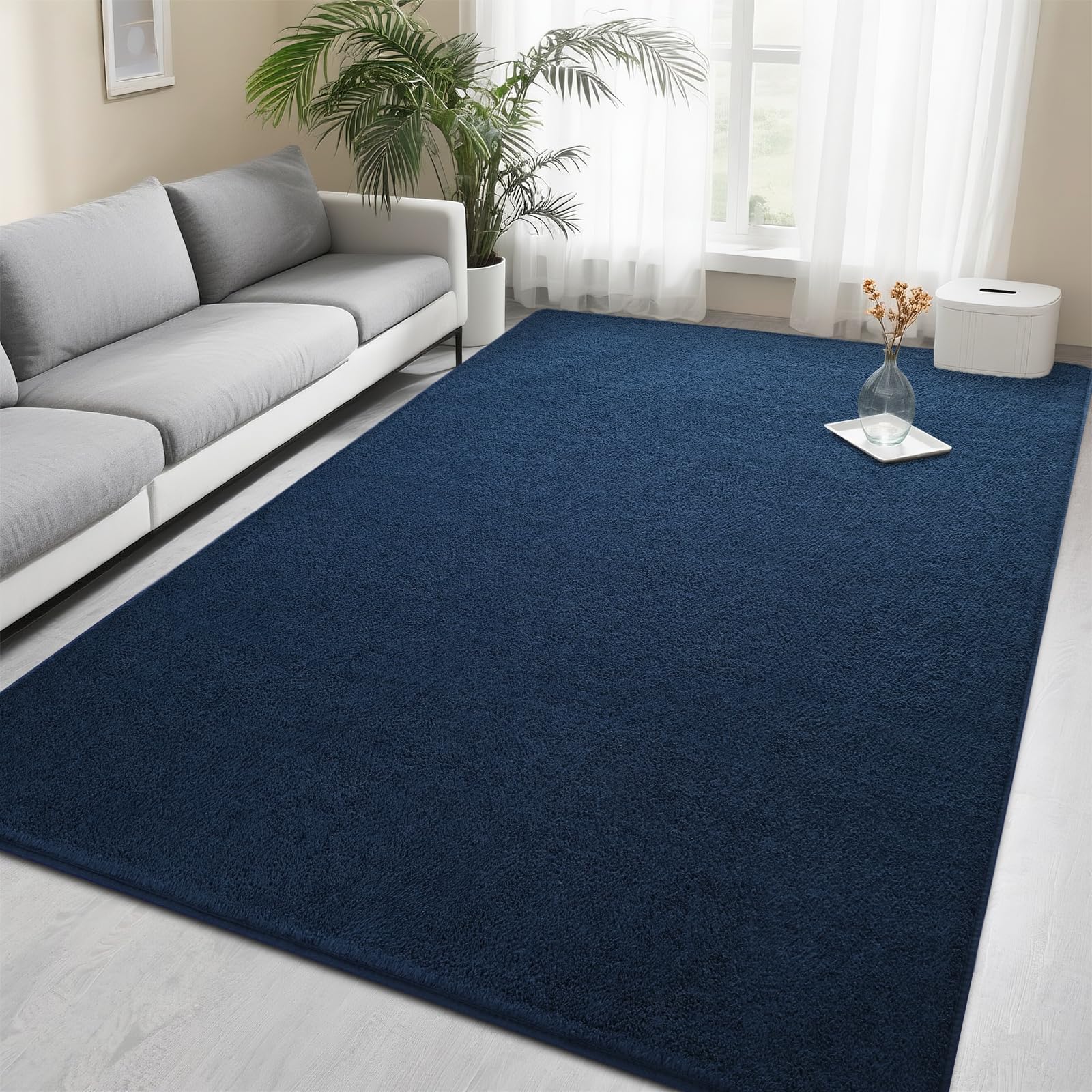 Foxmas 5x7 Area Rugs for Bedroom Living Room Navy Blue Soft Thickened Memory Foam Carpet Non-Slip Washable Indoor
