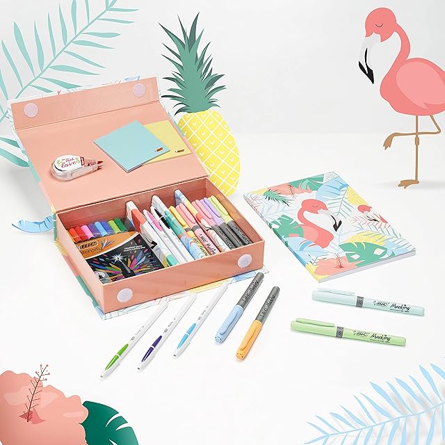 BIC My Stationery Box Including Felt-Tip and Ballpoint Pens, Permanent Markers and A5 Notebook, 28 Writing Products