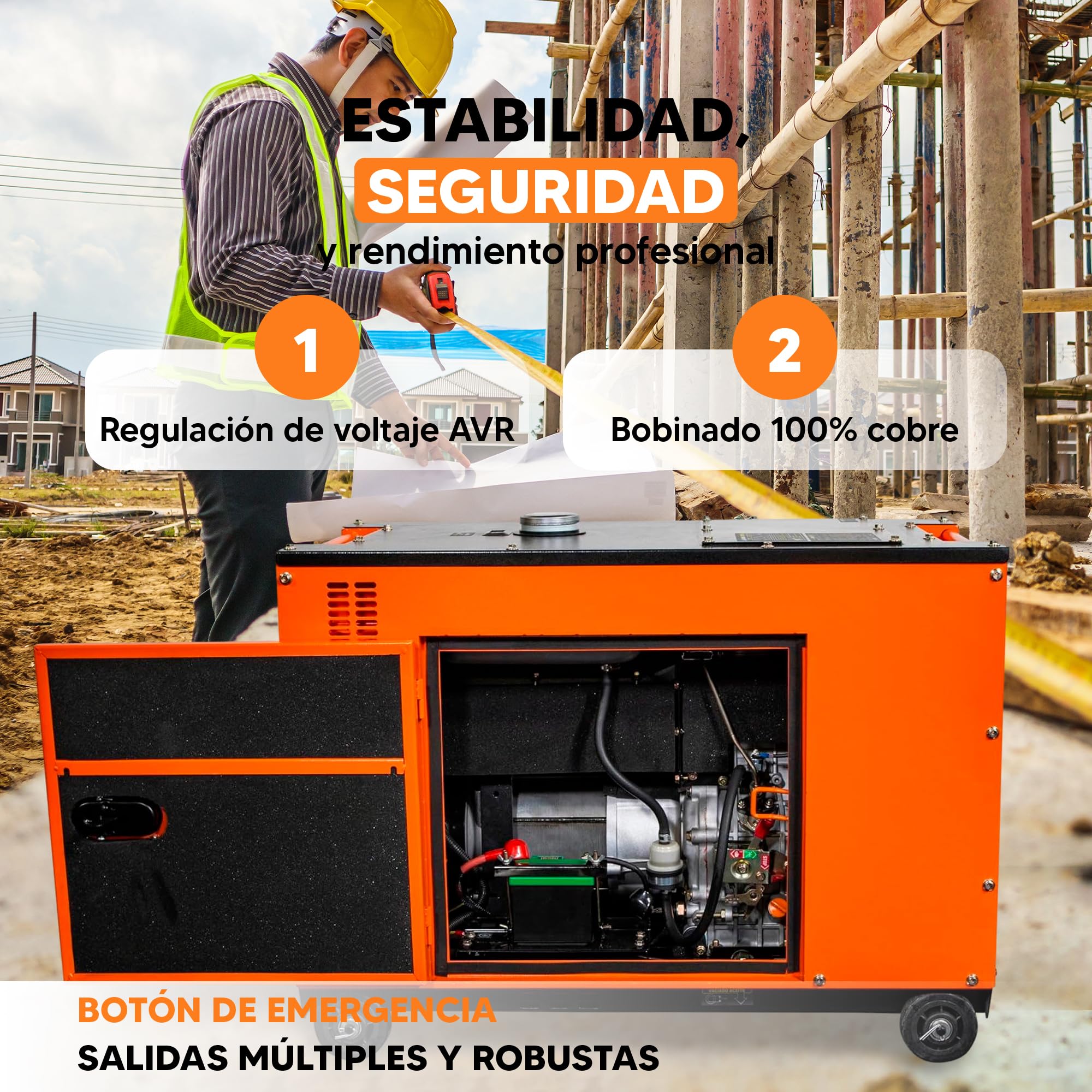 BLACK+DECKER Generador Eléctrico Diésel 6300W para Emergencias y Apoyo Solar - Generador Eléctrico con Arranque Automático ATS - Generador Diésel con AVR y Botón de Emergencia