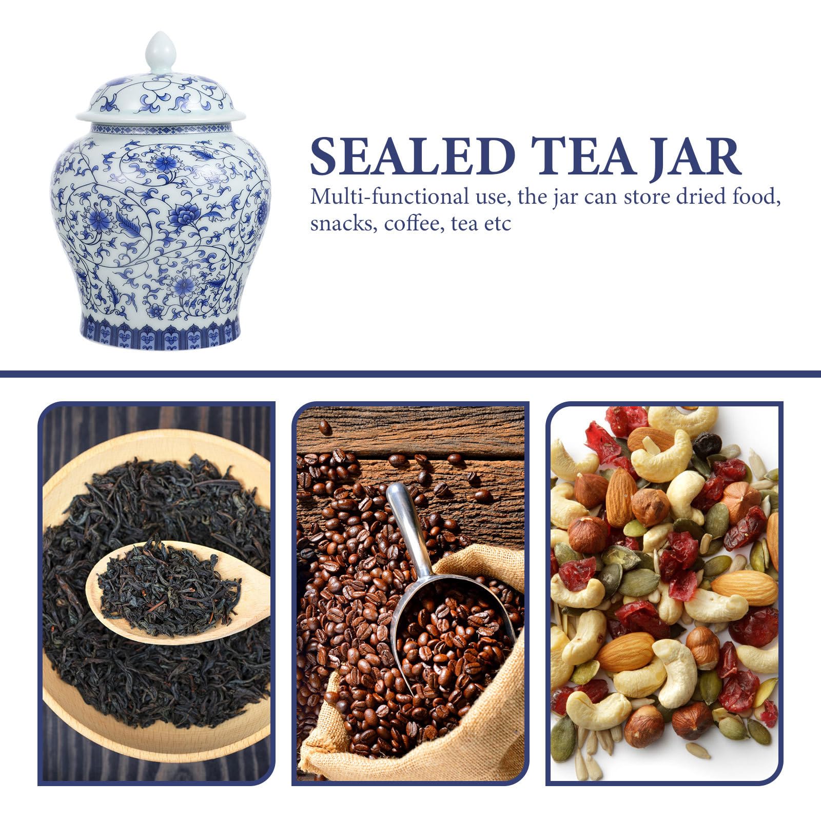 SOIMISS Tarro para Almacenamiento de Té Suelto Estilo Chino Retro Tapa Sellada de Cerámica Azul y Decoración de Cocina y Hogar