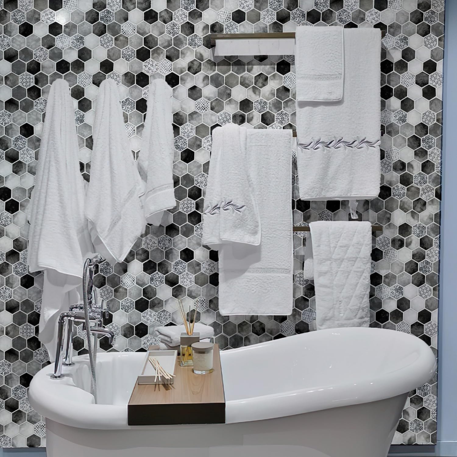 8-Sheet Gray Hexagon Glass Mosaic,Tiles for Kitchen Bathroom Shower