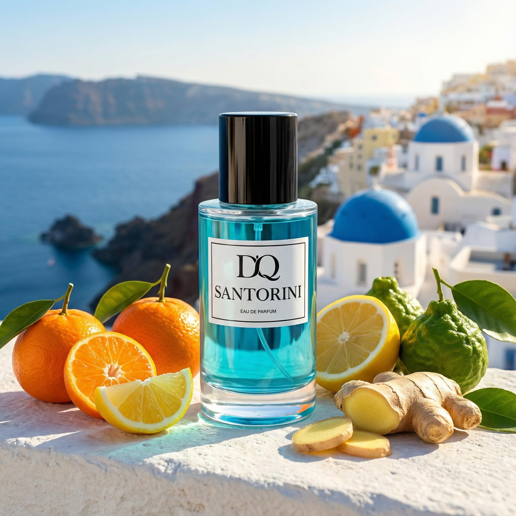 D'QAR Santorini Eau de Parfum 50 ml – Frischer Sommerduft mit Bergamotte, Zitrone & mediterranen Noten – Unisex Parfum für Damen und Herren