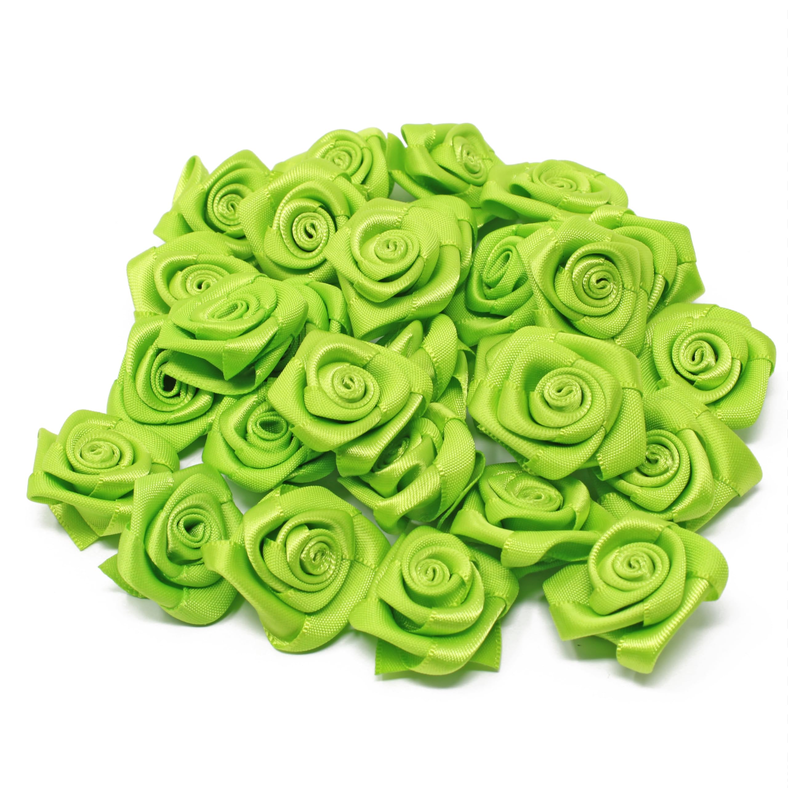 Wedding Touches Green 25Mm Satin Ribbon Rose Flowers Decorative Craft Flowers (25)