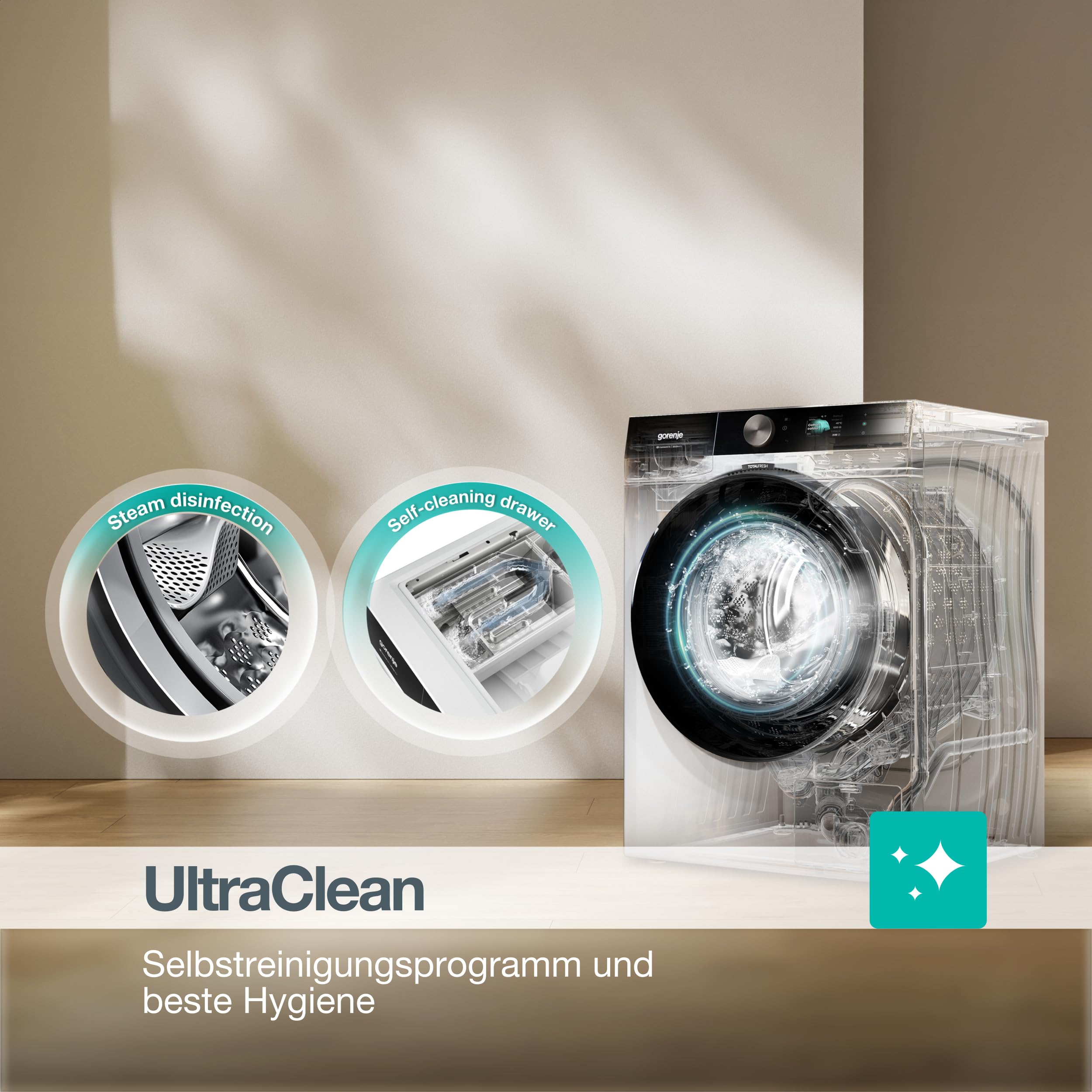 Gorenje WG814A5T4 Waschmaschine mit Dampffunktion, 10kg, 1400 U/Min, 20 Programme, TFT Farb-Display, SuperSilent 68 db(A), AutoDosing, UltraClean, FastWash Pro, ConnectLife, ShoeWash, EEK A, Weiß