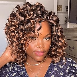 ToyoTress Ocean Wave Crochet Hair - 9 Inch 8 Packs Ombre Brown Short Curly Hair Ocean Wave Braiding Hair, Synthetic Hair Extensions (9 Inch, T30-8P)