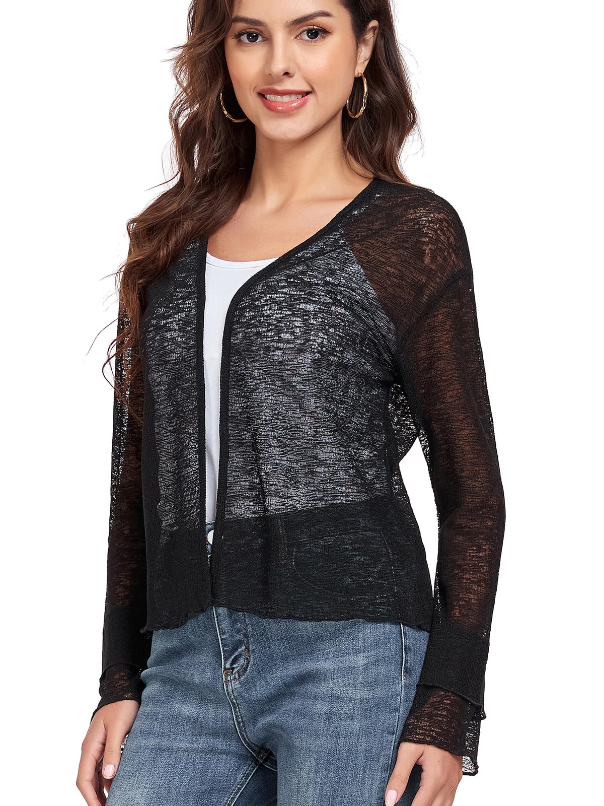 Womens Bolero Shrugs for Evening Dresses Elegant Cropped Shrug Long Sleeve Cardigan Lightweight Knit Cover Up