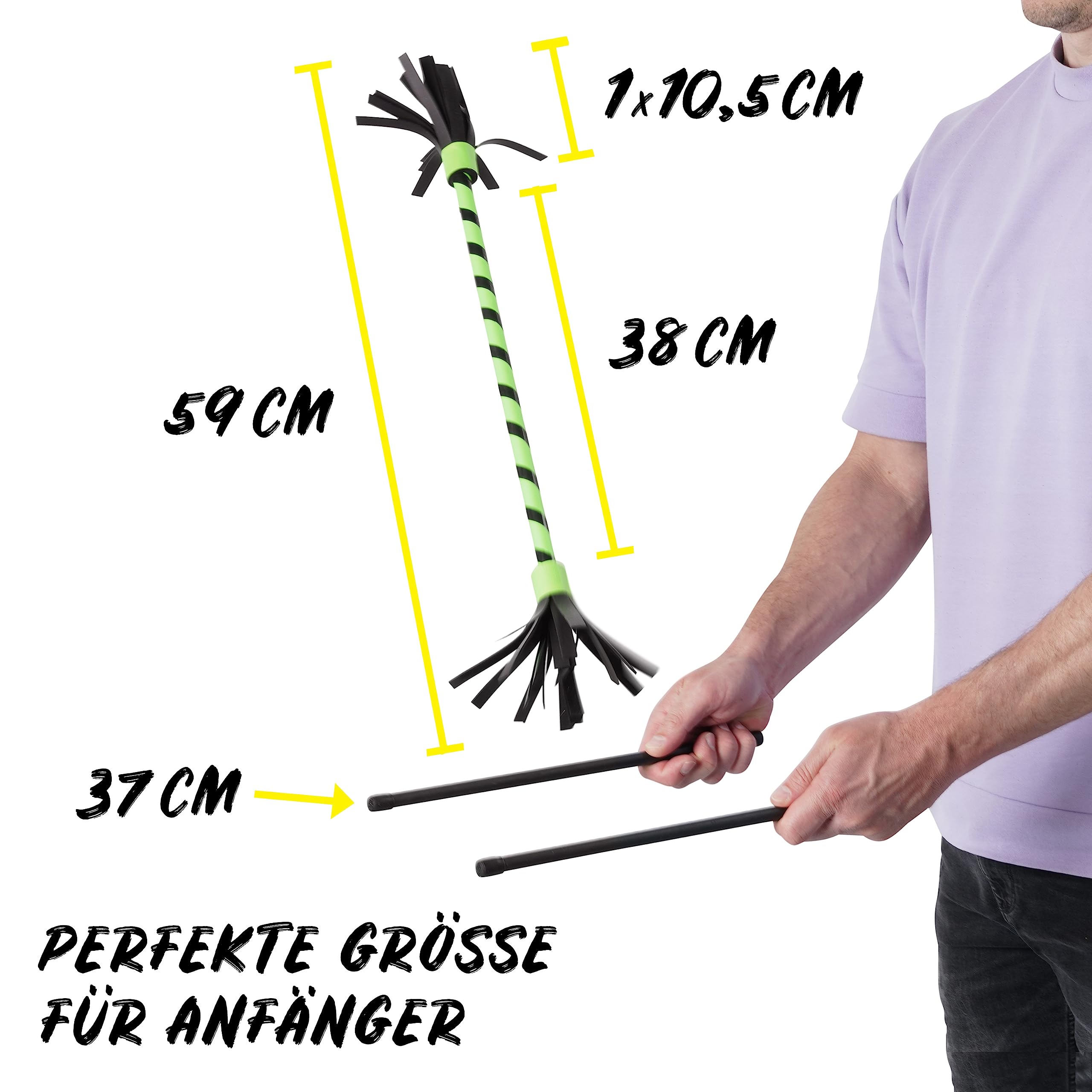 Diabolo Freizeitsport Flowerstick Basic (grün) - UV reaktiver Flower Stick mit Zwei Glasfaser Handstäben, Hingucker auf Festivals, ideal für Anfänger