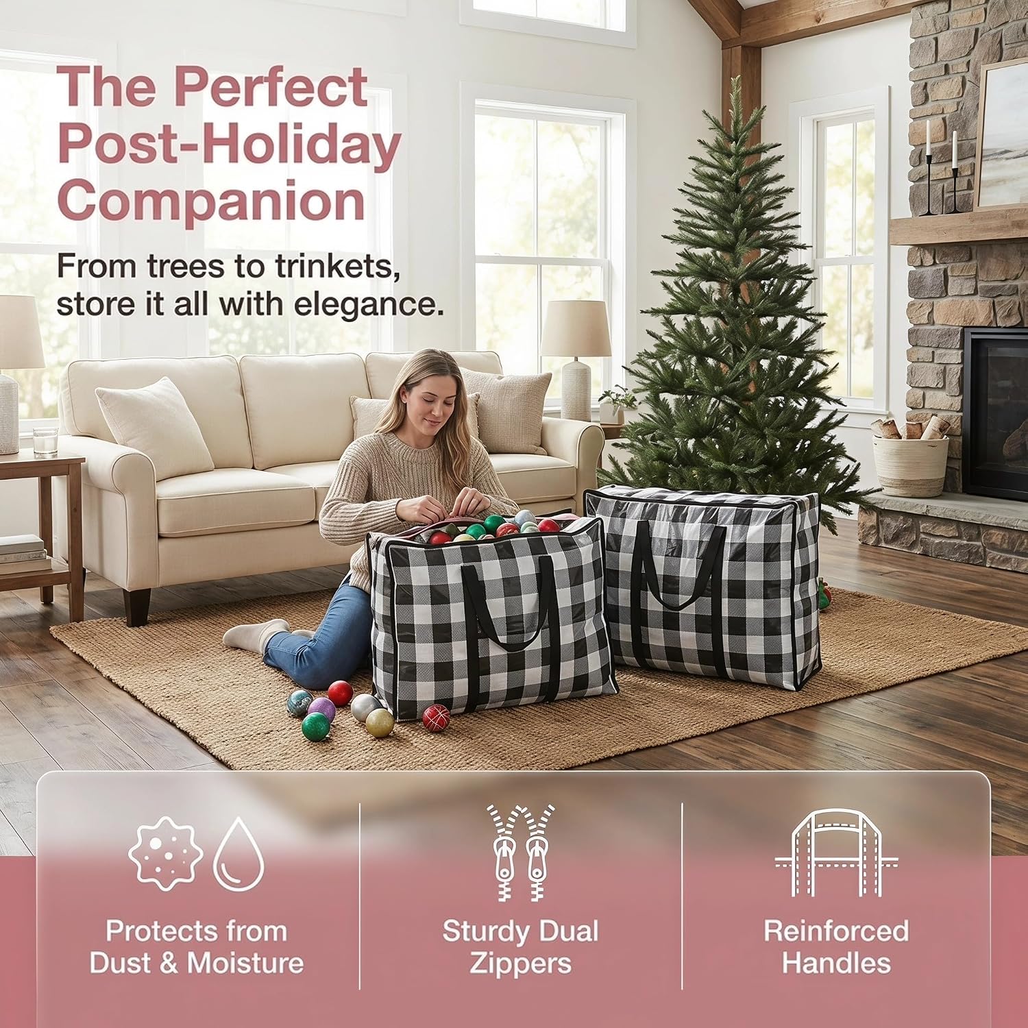 2pcs Xmas Large Collapsible Christmas Bag with Double-head Zipper