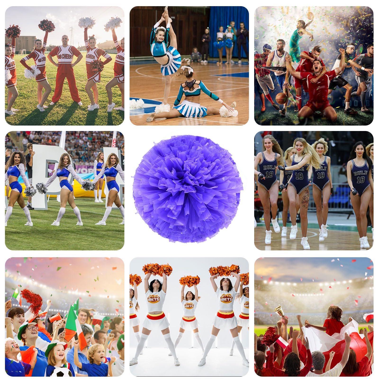 Pompony cheerleaderek, 34,7 cm, ręczne pompony drużyny cheerleaderek, do drużyny sportowej, gry ducha, na imprezę taneczną, dla dorosłych, fioletowe, 20 szt