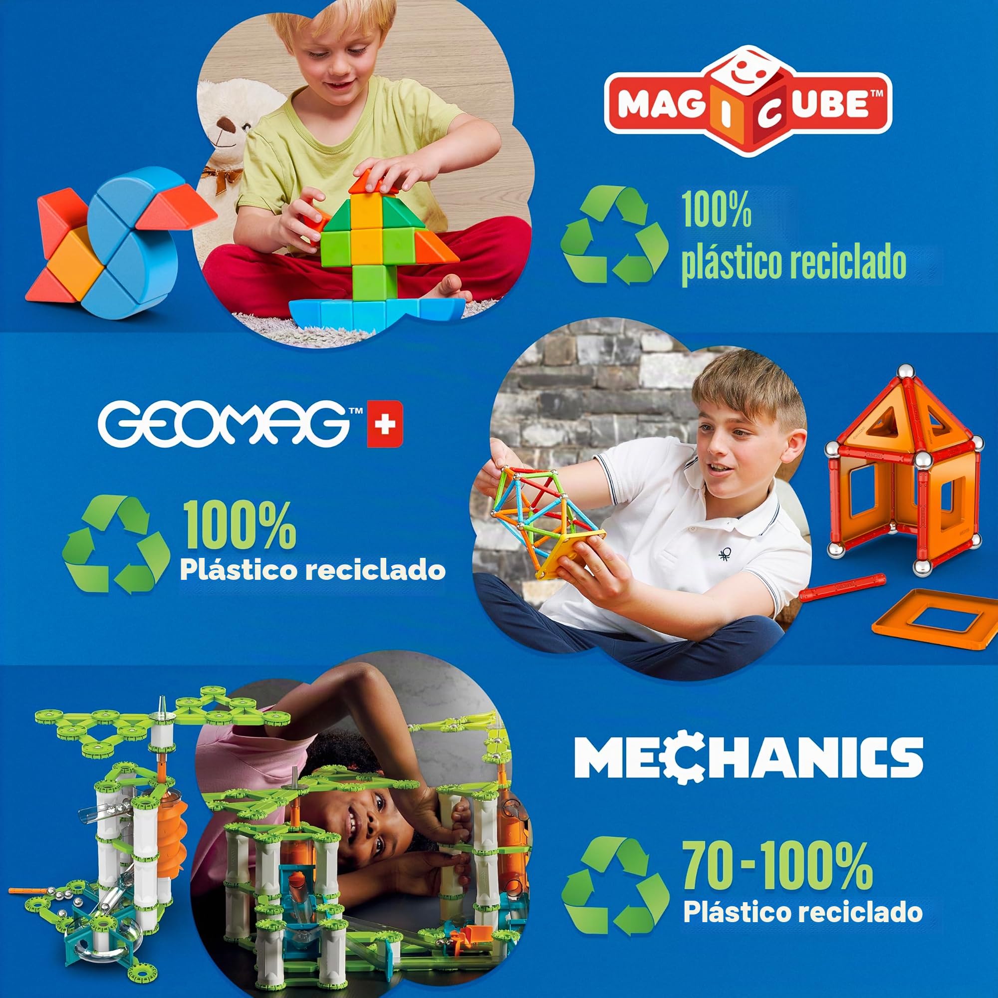 Geomag - Paneles Clásicos de 200 Piezas - Bloques de Construcción Magnéticos para Niños - Green Line - Juguetes Educativos de Plástico 100% Reciclado