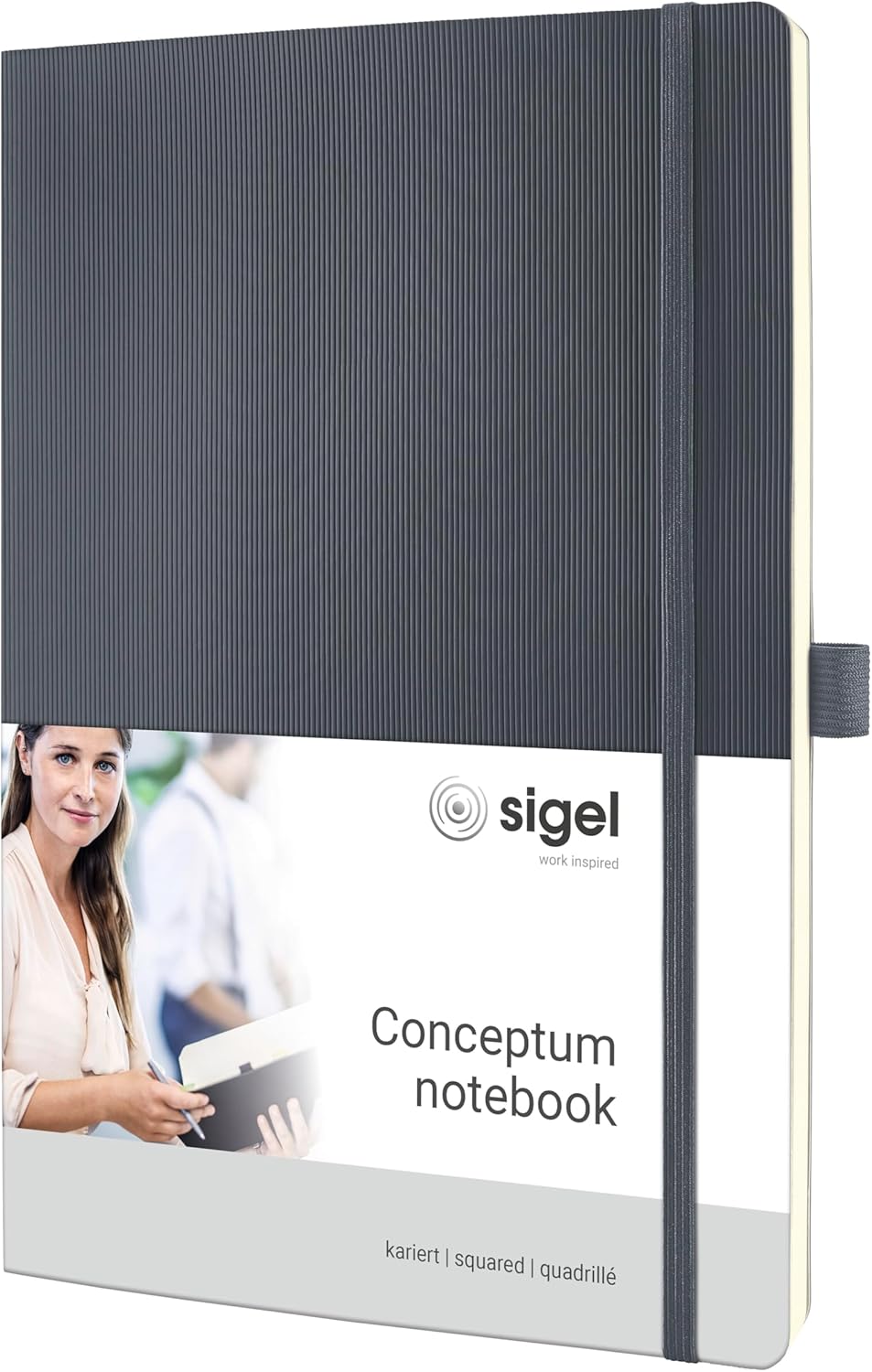 Sigel CO318, CONCEPTUM Notebook, approx. A4 (7.4 x 10.6 in.), squared, softcover, dark grey, with numerous feautures