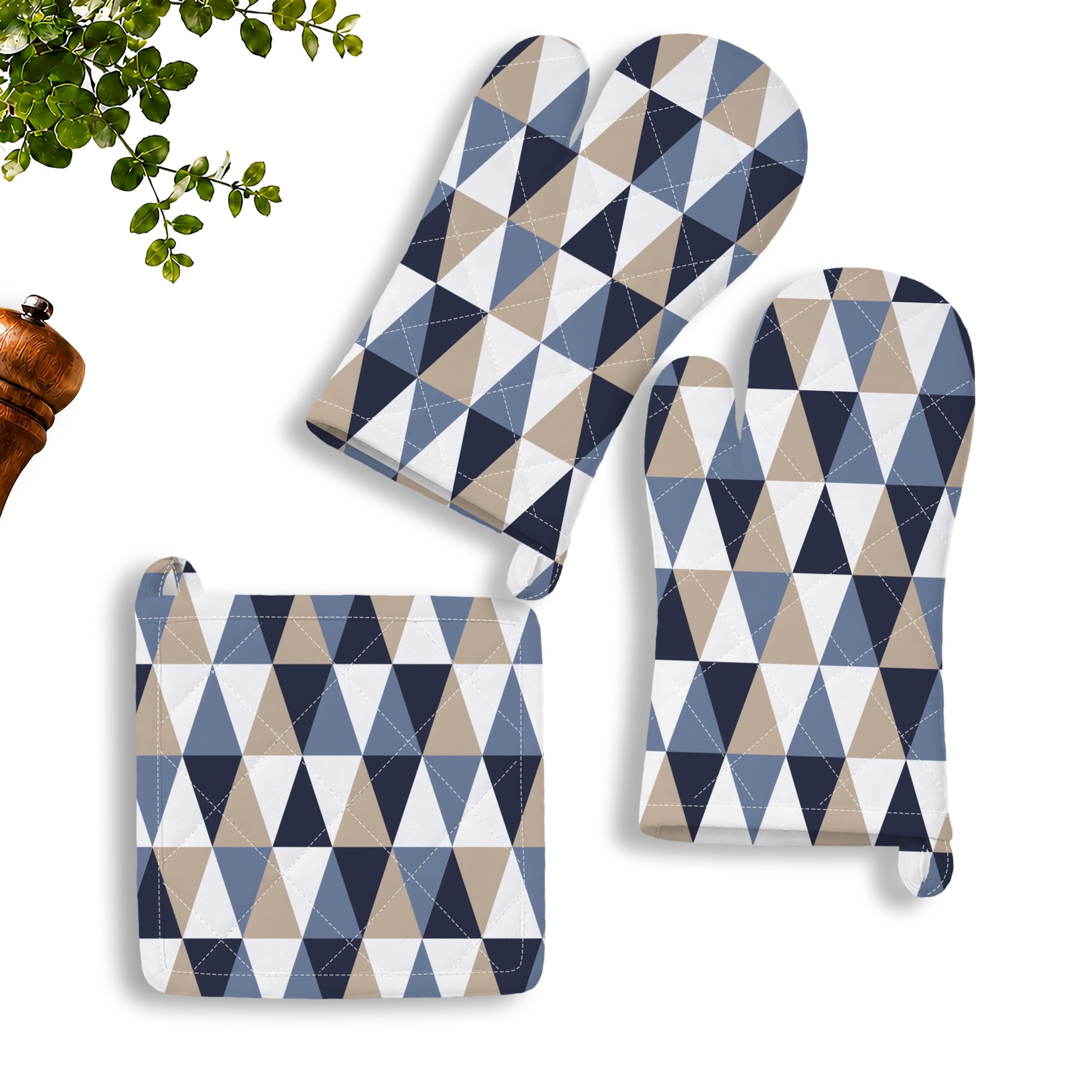 Cotton Padded Oven Gloves and Pot Holder Set, Heat Resistant Gloves for Baking and Kitchen Use -Pack of 3 (Multi)-picture-26