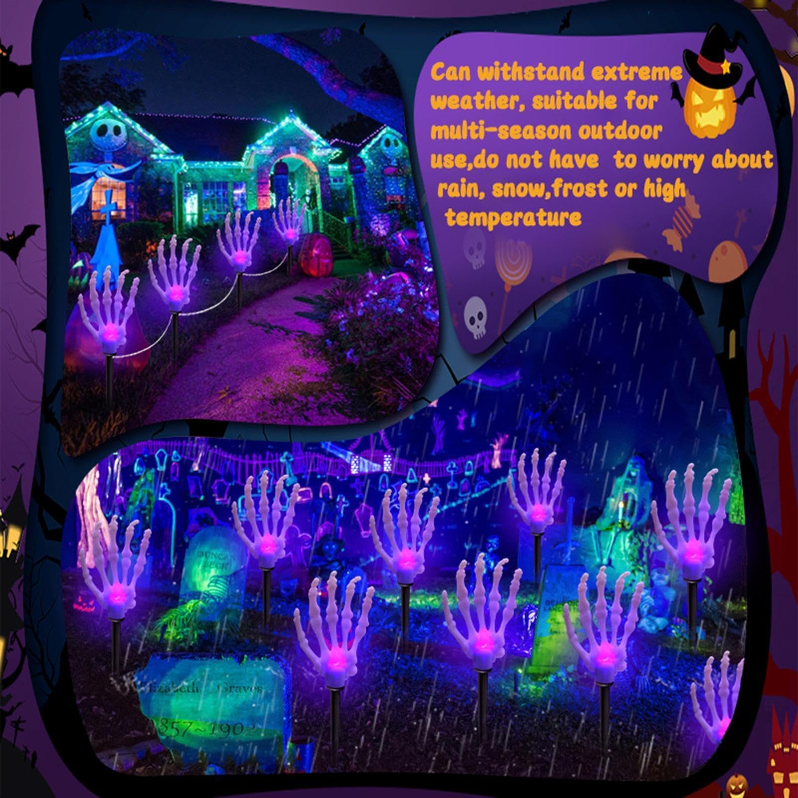 Halloween lampy ogrodowe, straszne słupki szkieletu, dekoracja zewnętrzna LED | Zewnętrzne lampy solarne do drzwi wejściowych, tarasu, trawnika, parku, krajobrazu, ziemi, cmentarza,