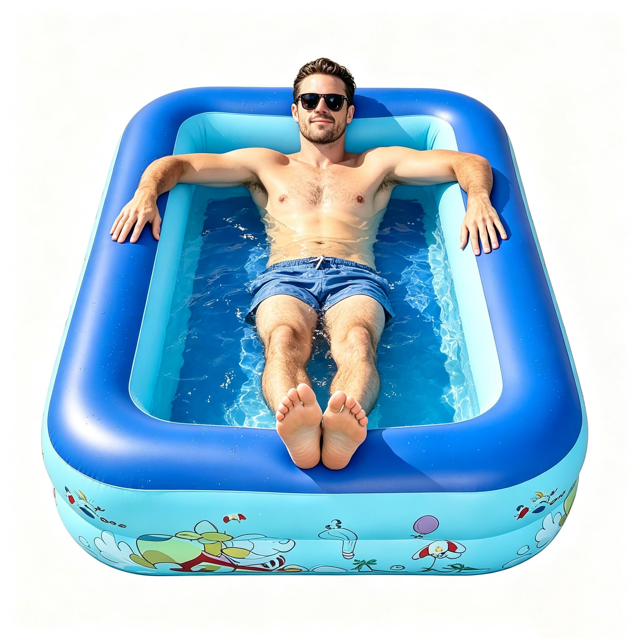 Inflatable Pool, 150x105x35cm Double Layers Large Rectangle Adult Paddling Pool, Paddling Pools With Leakproof Design, Pvc Family Oversized Marine Creature Reinforced, Family Paddling Pool (B)