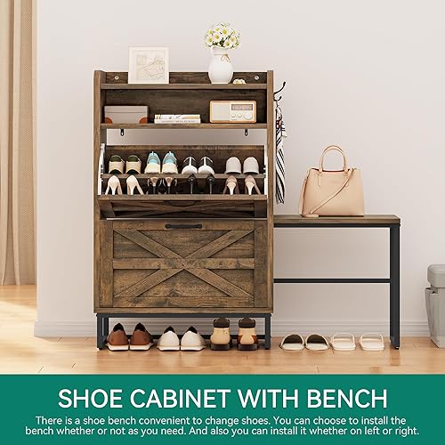 Miniatura 4 de YITAHOME Armario de almacenamiento de zapatos de granja para 16 pares con banco, organizador de zapatos independiente con 2 cajones abatibles para