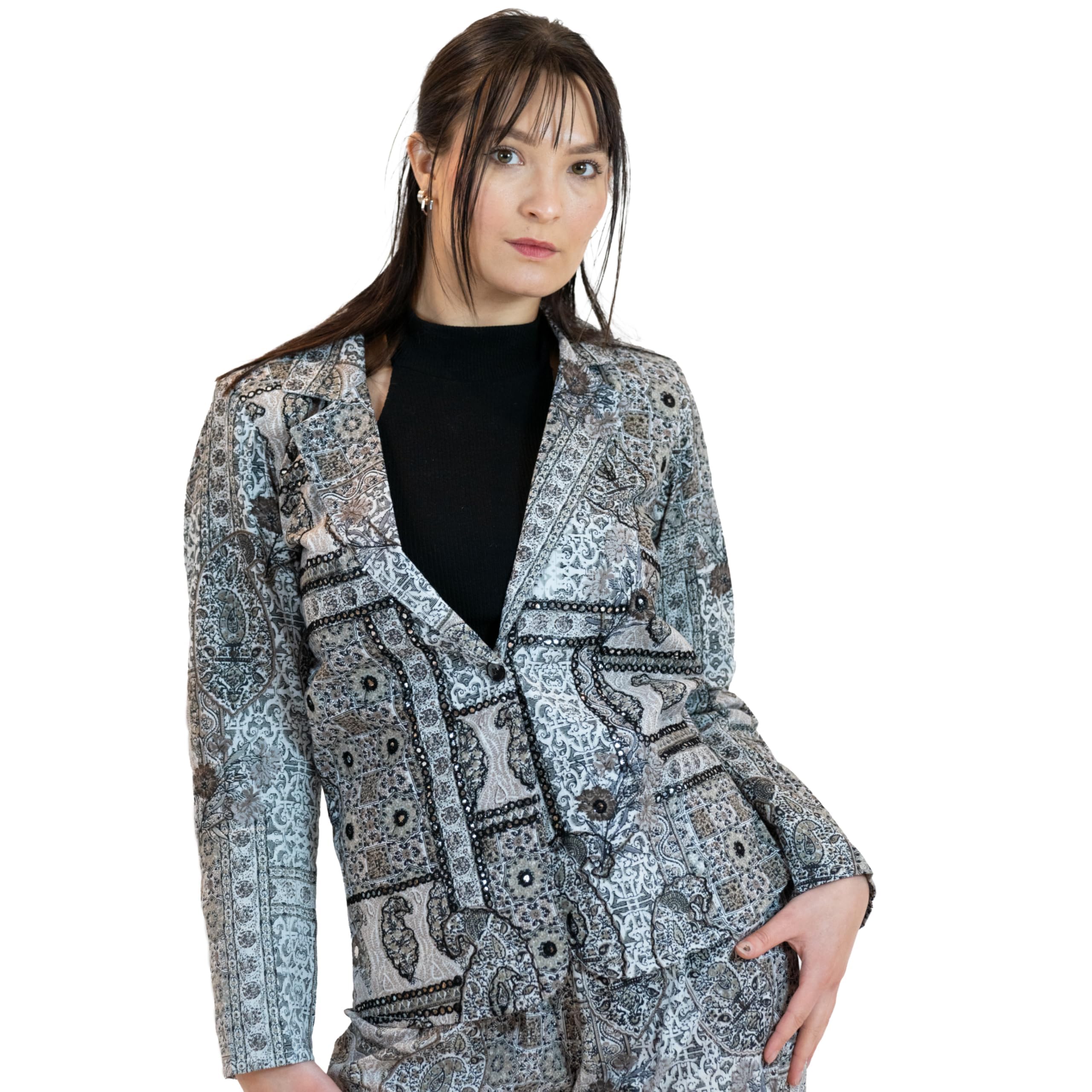 Womens Suits 2 Piece Set Business Casual - Mirror Work Blazers with Sleek Trouser - 2 Piece Sets