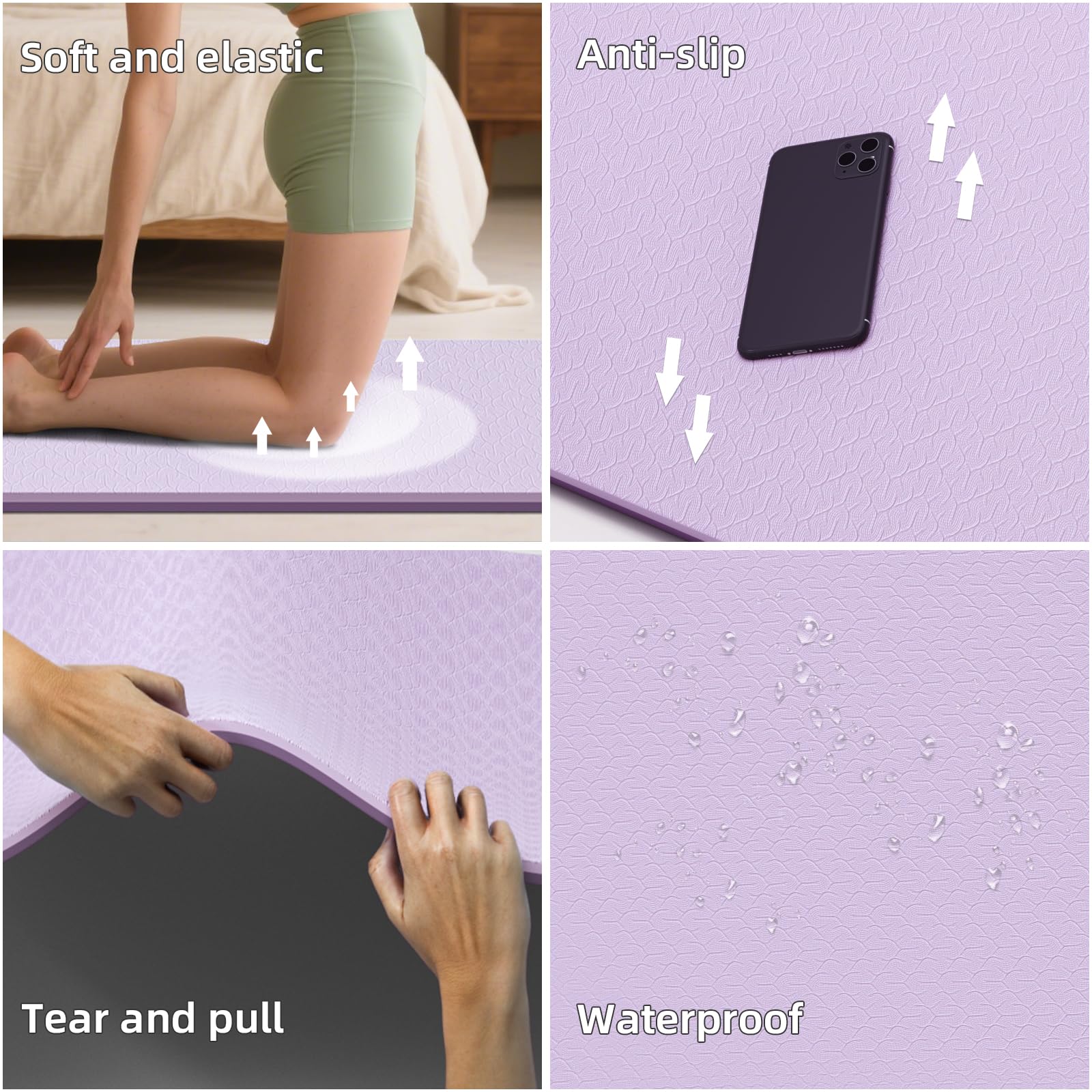 Tappetino da yoga extra largo 76 x 40 x 10 mm TPE antiscivolo per esercizi di fitness
