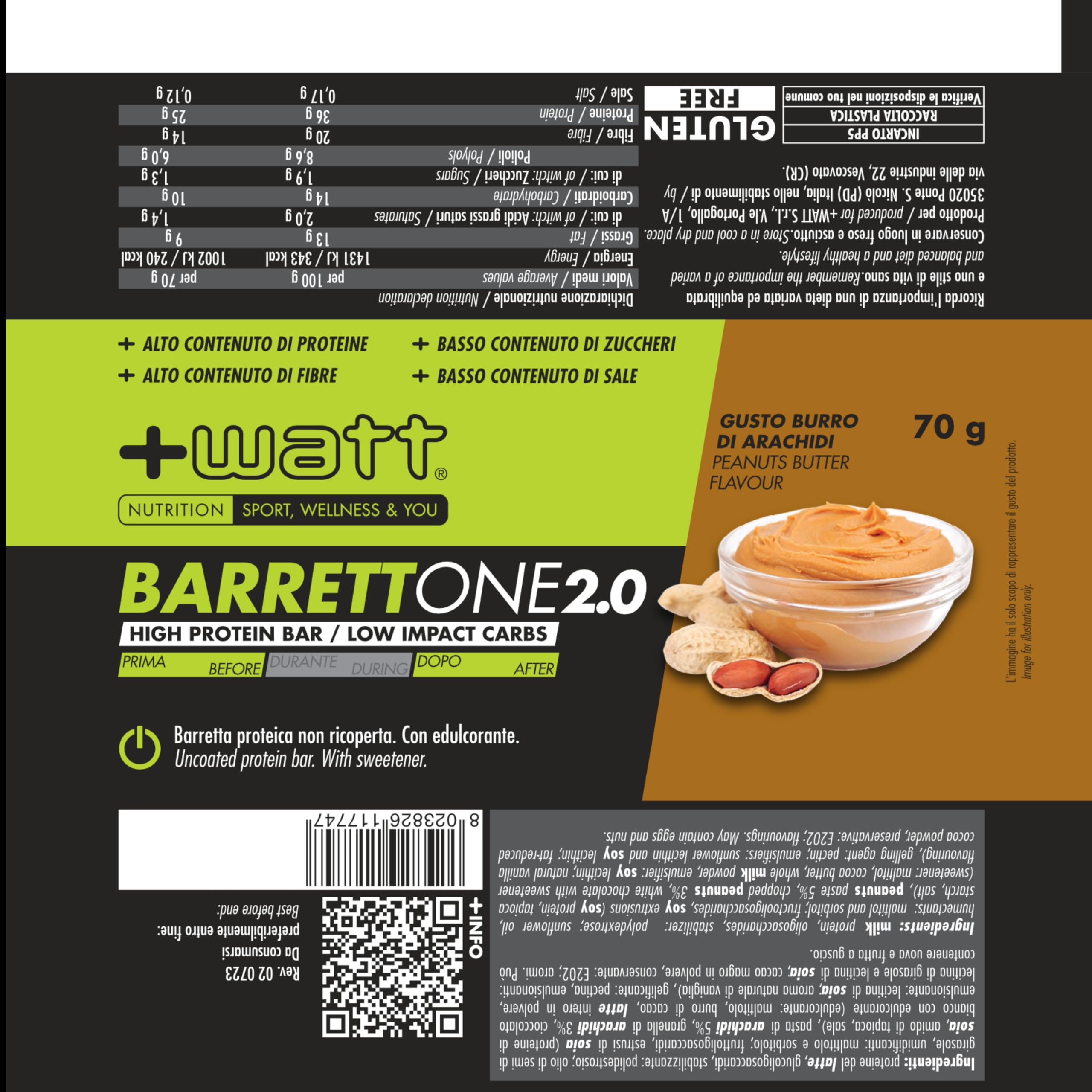 Barrettone 2.0 - Barretta Proteica per Supportare un'Alimentazione Low Sugar - Formato: BOX 70 g x 20 Barrette - Gusto: Burro di Arachidi