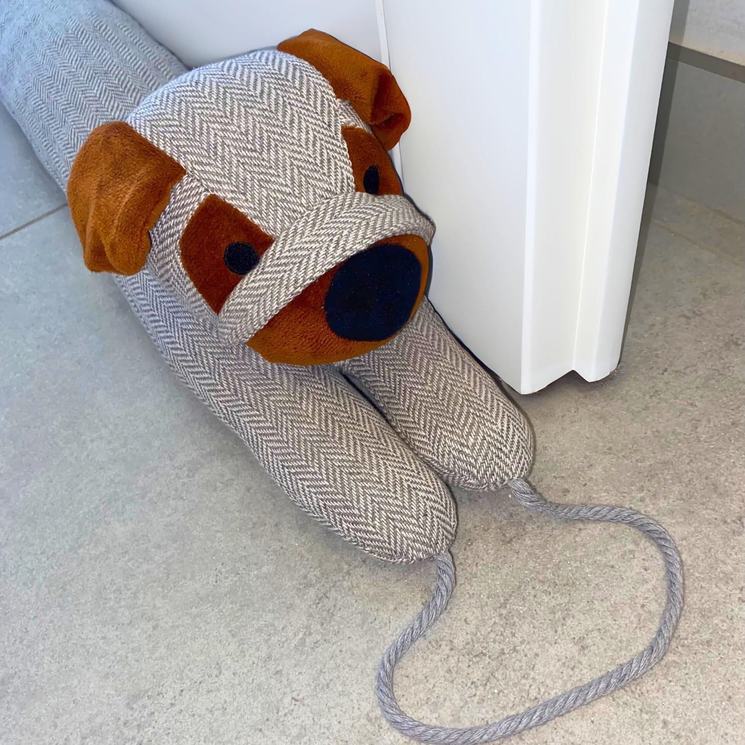 Bas de Porte décoratif- 1kg - Boudin de Porte Isolant 86cm - Coupe Courant d'aire pour Porte et fenêtre - Door Stopper -Chien Gris, ≈ 34". Bloque Bruit sous la Porte avec Un cordant.