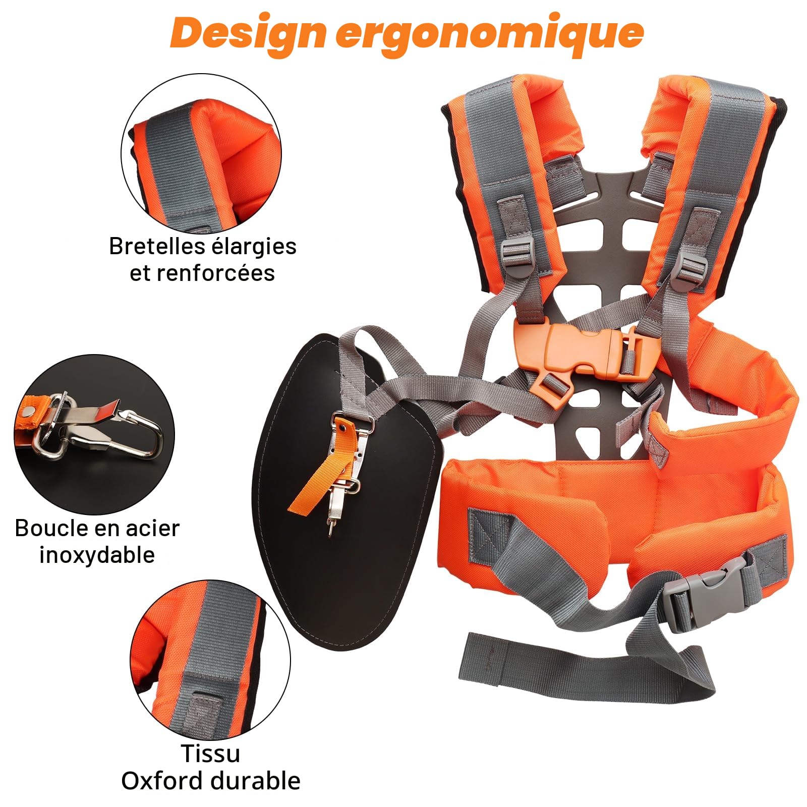 QKTYB Harnais Debroussailleuse, Universelle Réglable Harnais pour Debroussailleuse, Rembourrée Confortable Double Harnais de Débroussailleuse en Nylon pour Tondeuse à Gazon