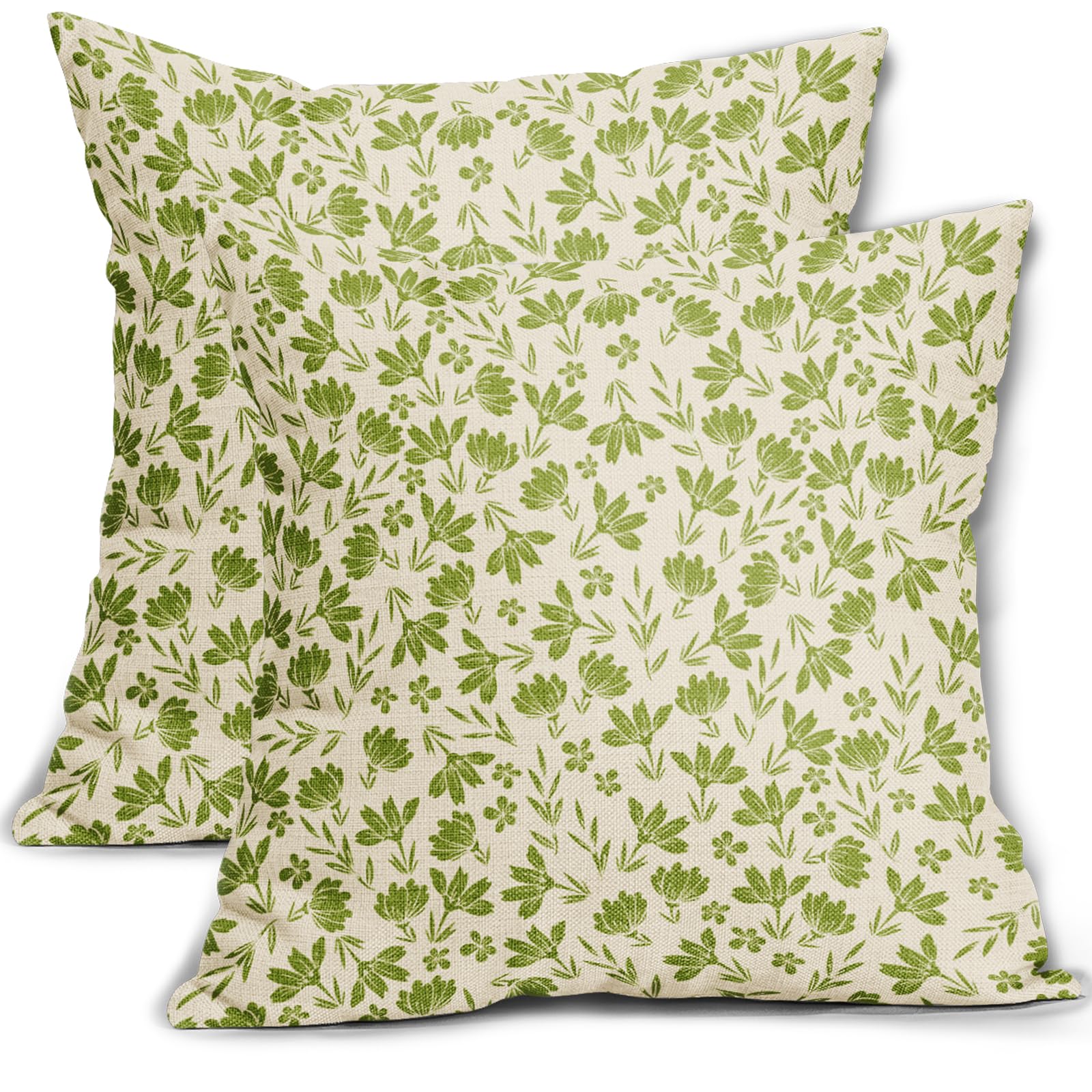 Lime Green Floral Pillow Covers 20x20 Set of 2 Vintage Rustic Old Style Cute Small Flower Green Cream Print Decorative Outdoor Pillowcases Farmhouse Throw Cushion Case Decor for Couch Sofa Bed