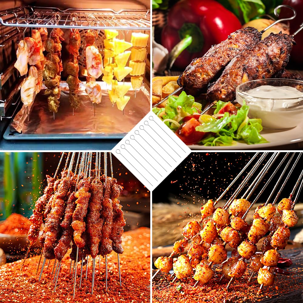 Brochettes en Acier Inoxydable 25 cm, Pique a Brochette Réutilisables, Aiguilles à Roulade pour Barbecue, Bœuf, Poisson