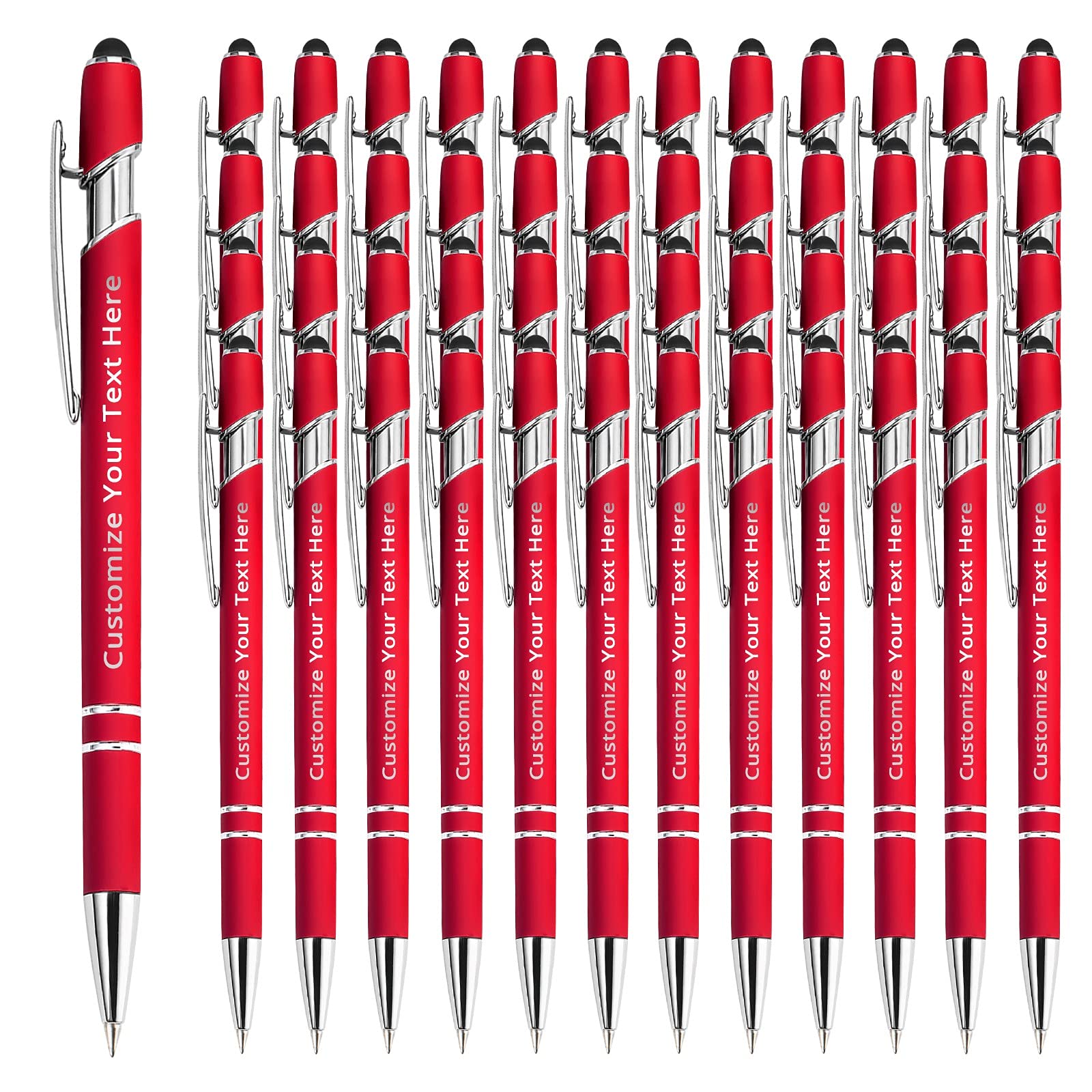 48 Personalized Pens in Bulk with Stylus Engraved Custom Pens,Soft Touch Metal,Engraving Name,Logo or Message,Customized Gifts for Graduation,Birthday,Boss,Teacher,Pink
