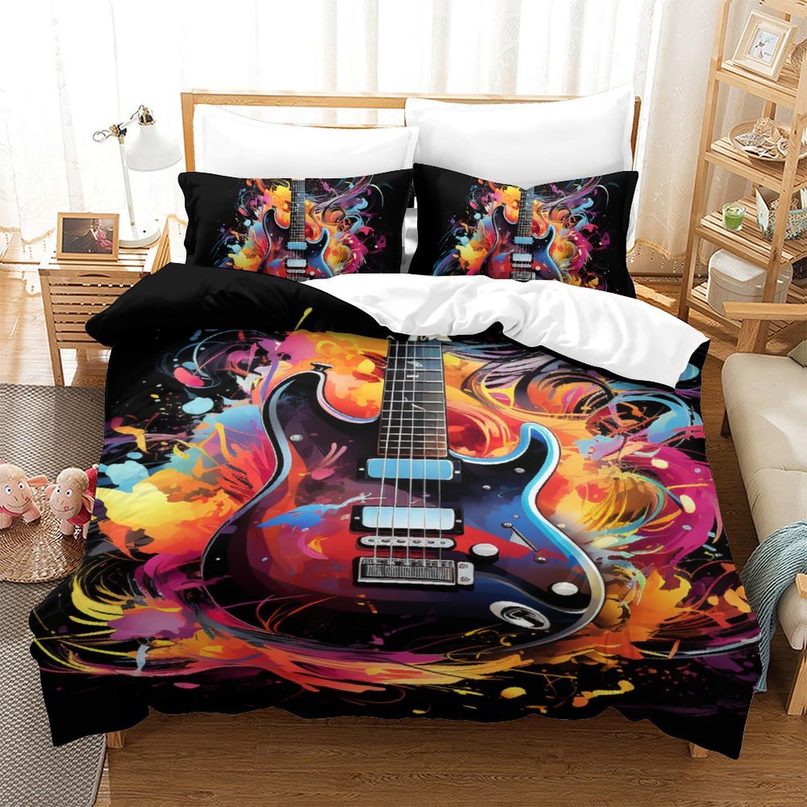 Parure de lit guitare 3 pièces en microfibre à zip résistant