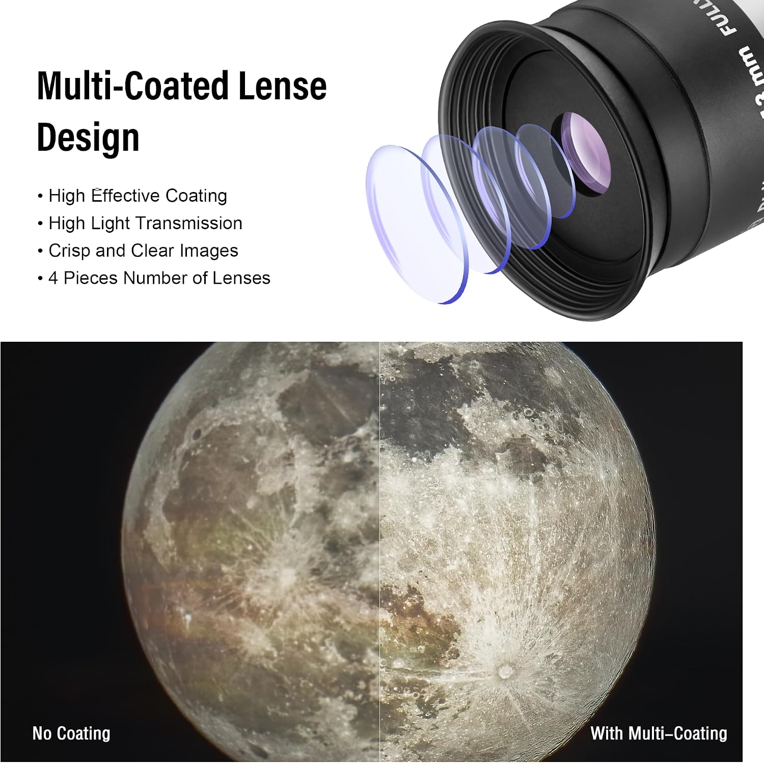 Astromania Telescope Eyepiece 13mm Plossl, 1.25 Inch Telescope Accessory Eyepiece Fully Multi Coated 4-Element Plossl Design, Metal 50 Degree Apparent Field of View for Astronomy Telescopes & Filters