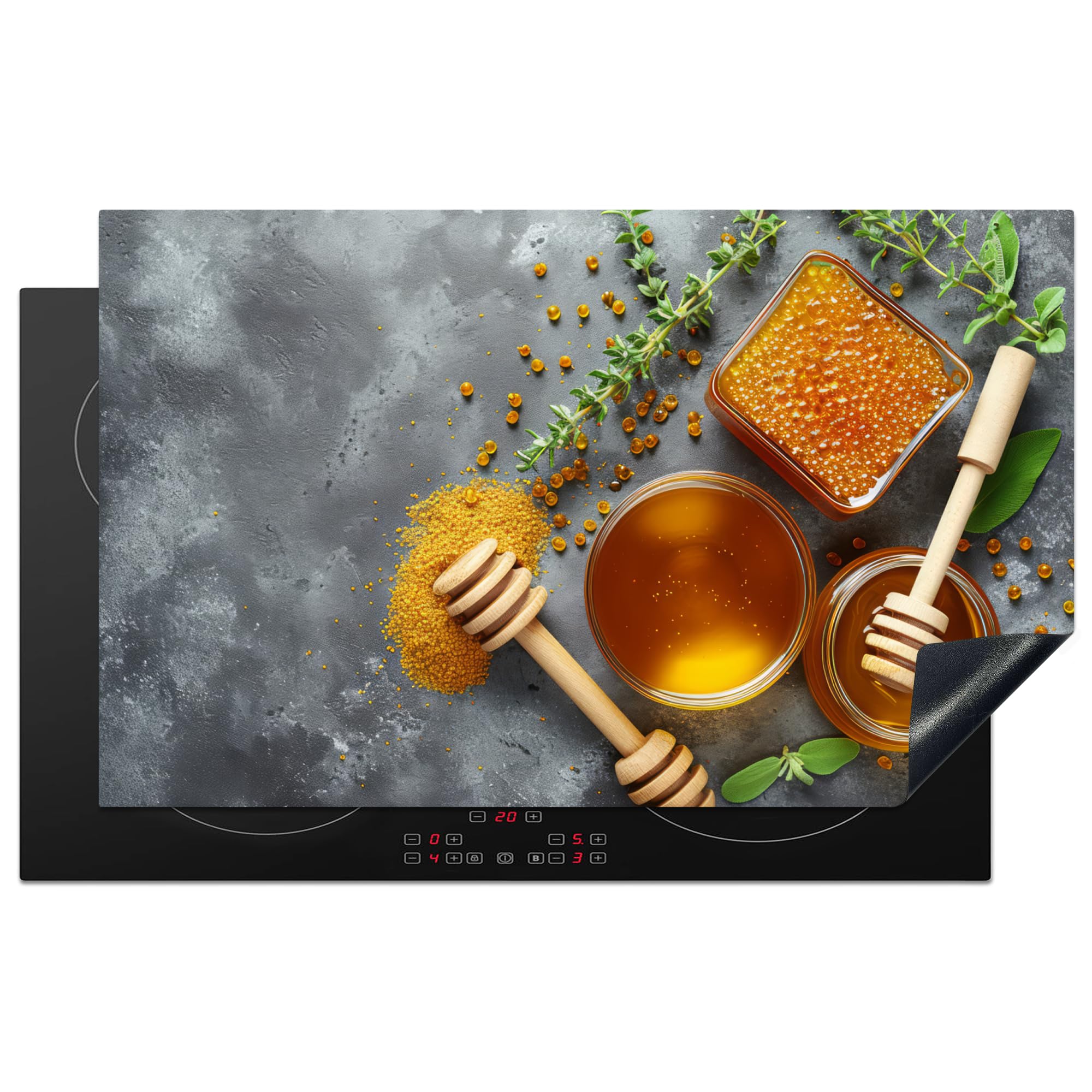 KitchenYeah© Induction Hob Protector Mat 20.3"x32.7" / 83x51.5 cm Cooker Top Protectors Cover Ceramic Covers Electric Hobs Vinyl Honey - Concrete - Honey Spoon - Kitchen