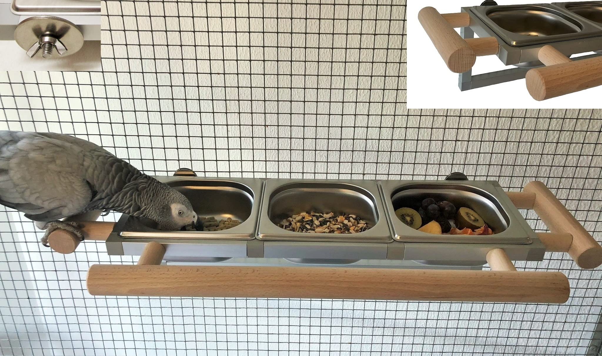 Papageien Freisitz Vögel Futternapf Futterbar, Futterschale Edelstahl *ZINKFREI*