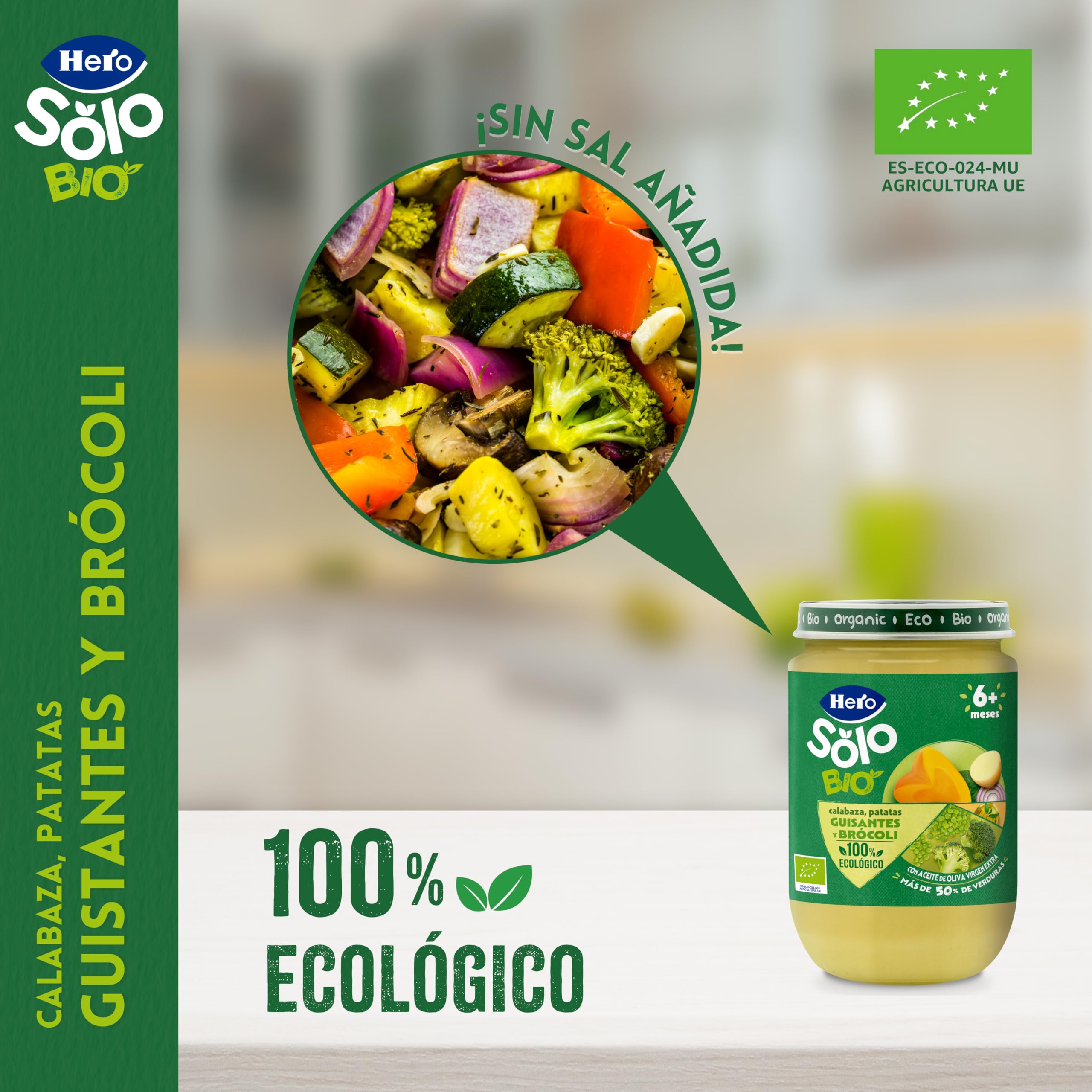 Hero Solo Bio Tarritos de Calabaza, Patatas, Guisantes y Brocoli 100% Ecológico 12 x 190 g