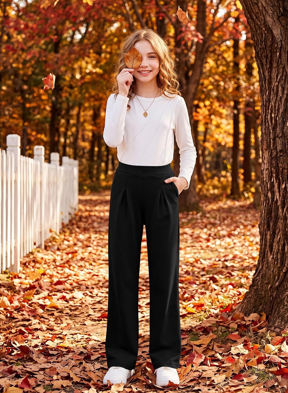 blibean Girls School Uniform Dressy Pants with Pockets Size 6-15 Years image 2