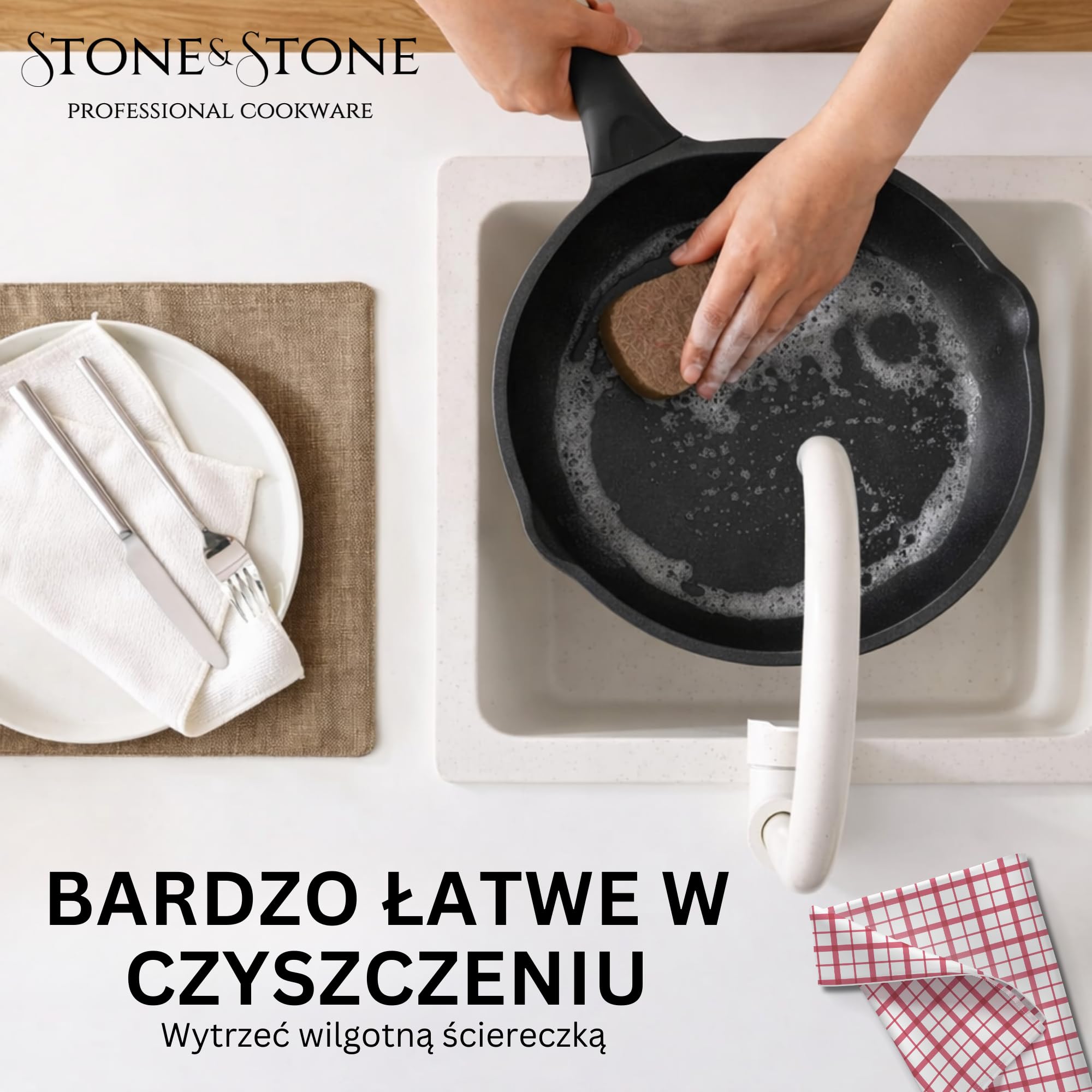 Stone&Stone Nieprzywierająca podstawa indukcyjna z kamienia ze stali, profesjonalne patelnie szefa kuchni (20-24 cm)
