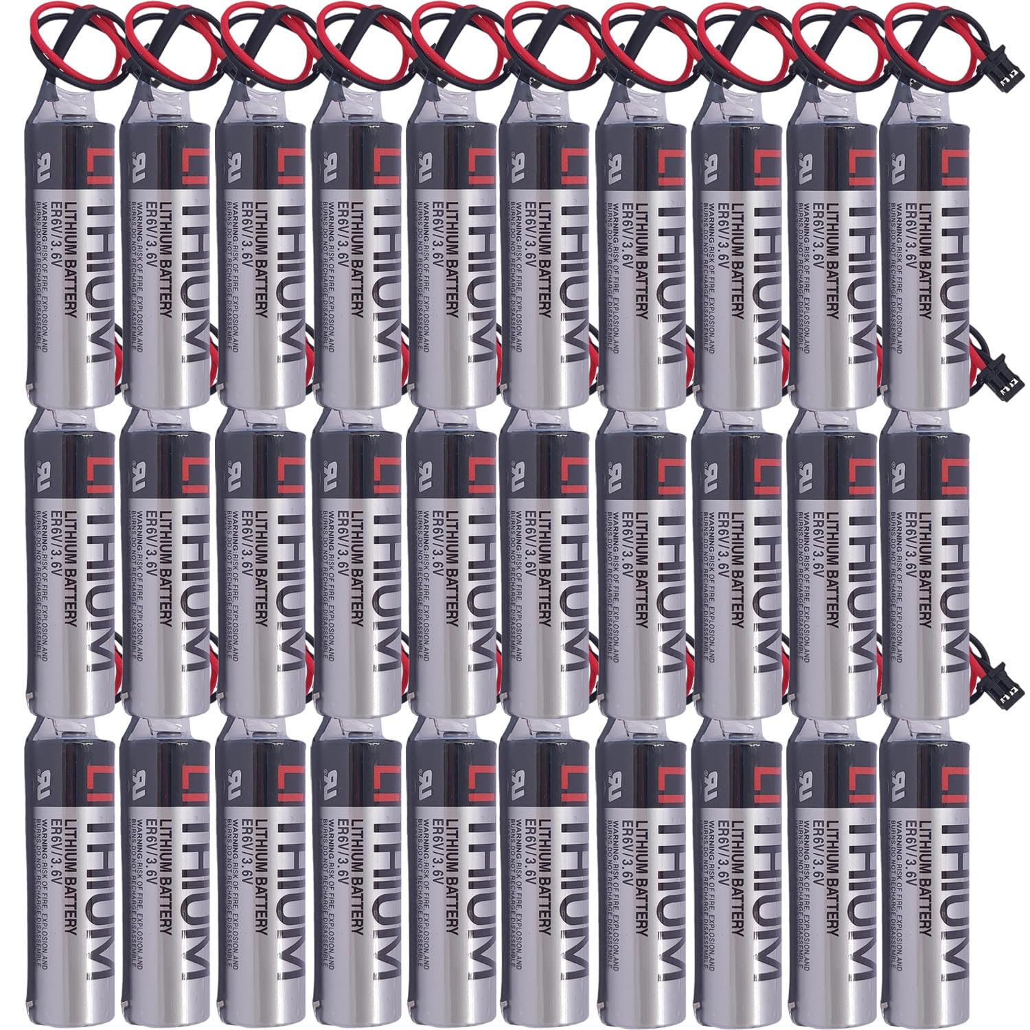 (30counts) 3.6V ER6V/3.6V Battery for ER6VC119A ER6VC119B, M70 PLC with Black Plug