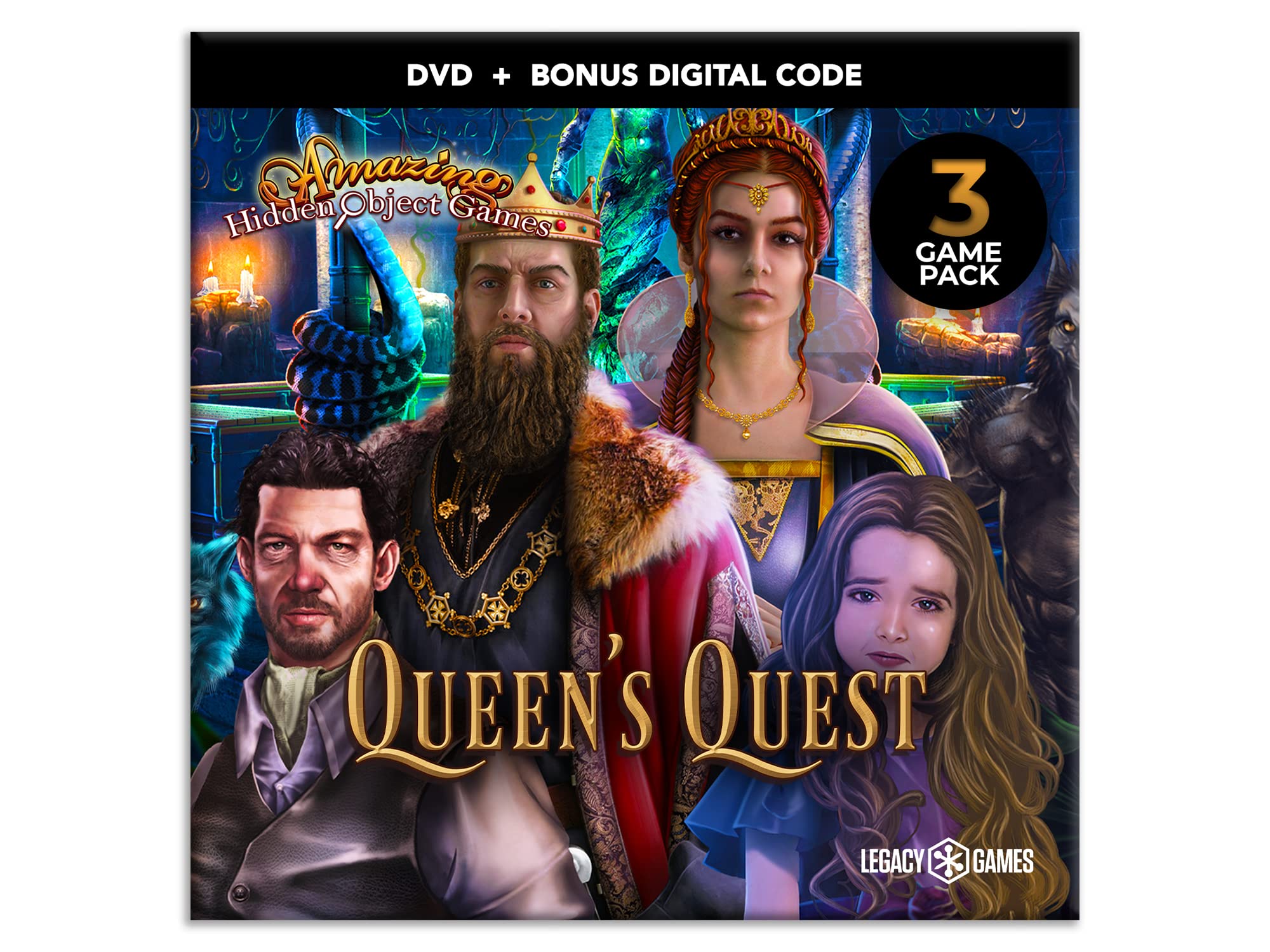 Legacy Games Amazing Hidden Object Games for PC Queens Quest 3 Game Pack - PC DVD with Digital