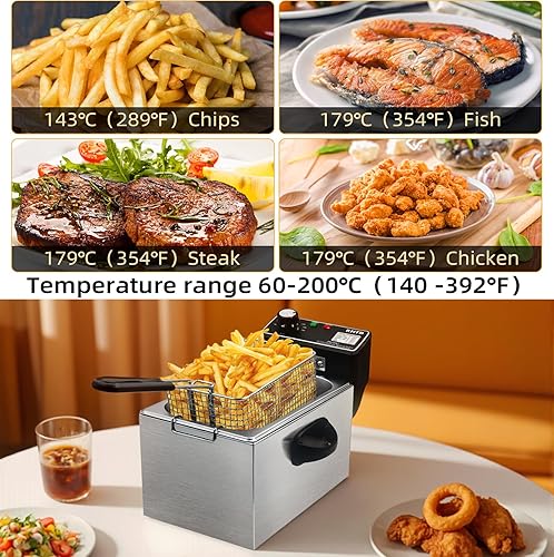 Miniatura 5 de Freidora eléctrica de acero inoxidable de 3.4 cuartos de galón con cesta y control de temperatura, freidora de aceite de encimera para pollo, papas